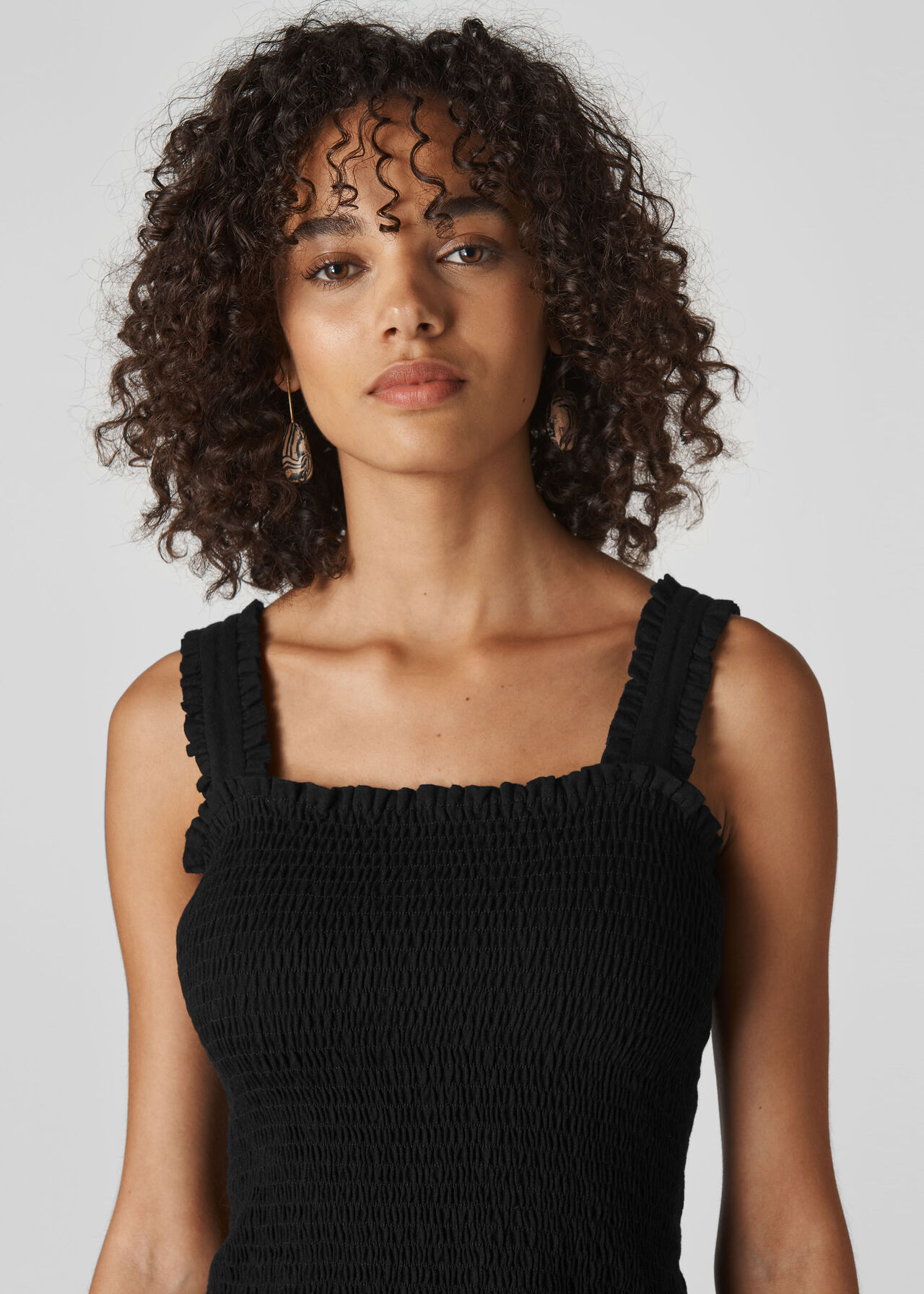 Rouched Square Neck Top Black
