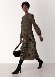 Spot Print Plisse Midi Dress