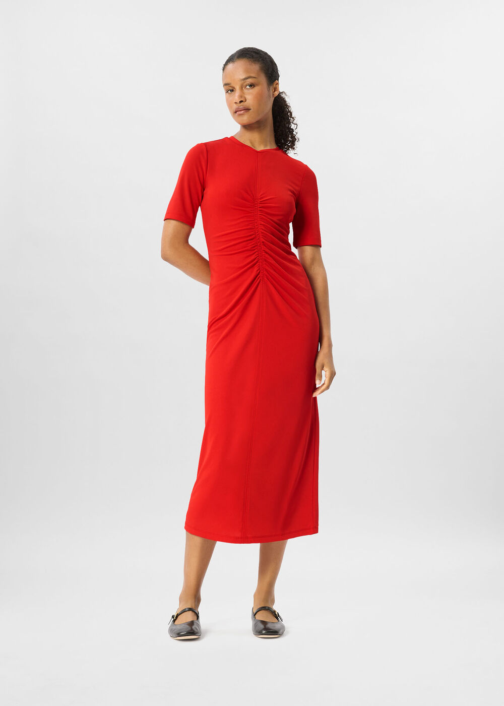 Gathered Jersey Midi Dress