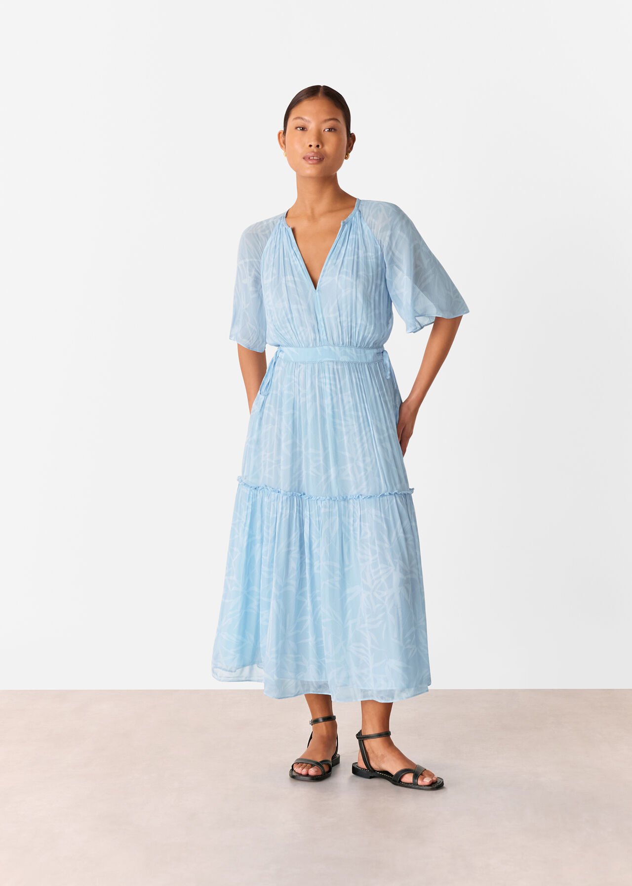 Whistles Bamboo Leaves Gathered Dress Whistles Bamboo Leaves Gathered Dress