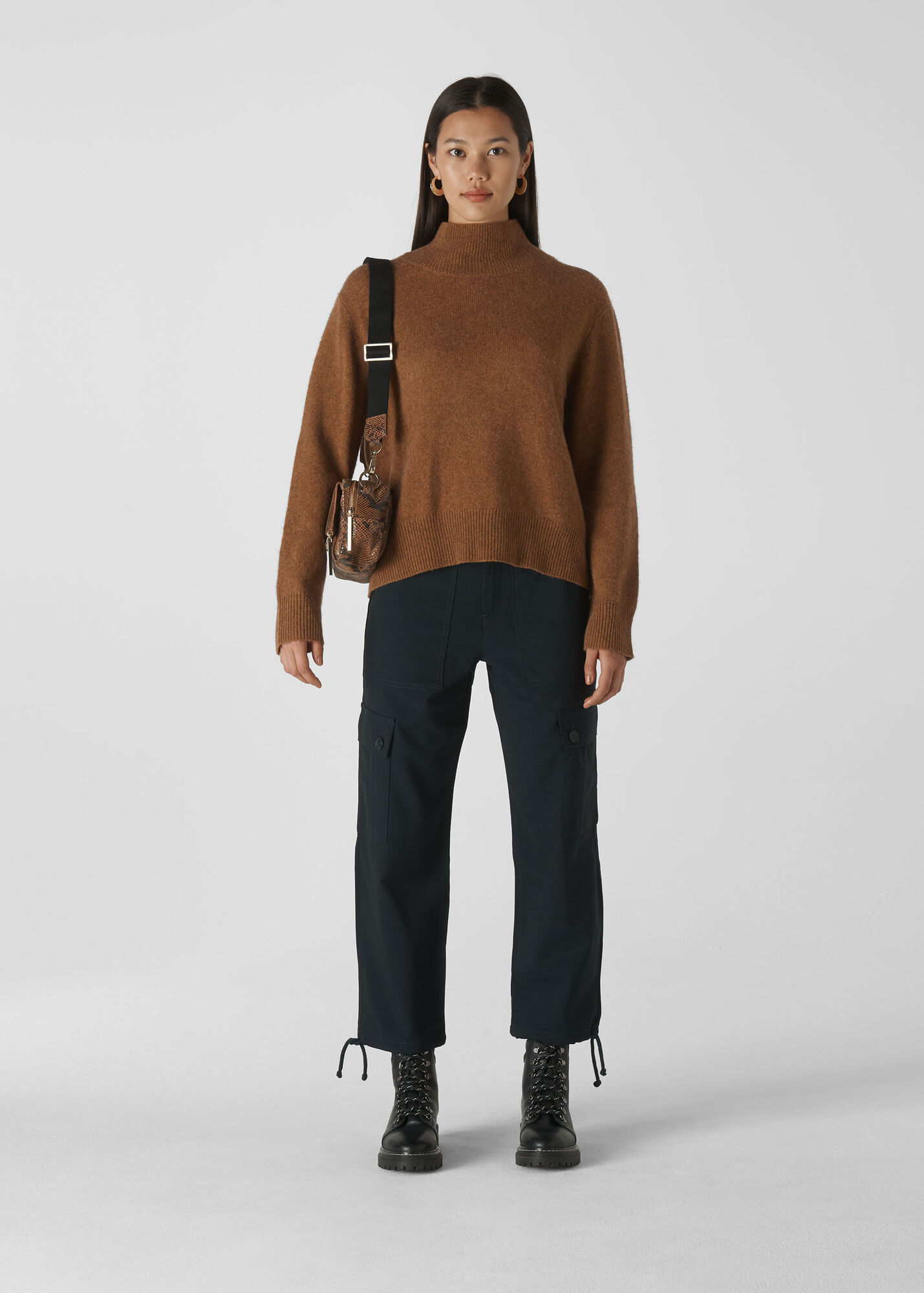 Olive Funnel Neck Yak Mix Knit | WHISTLES