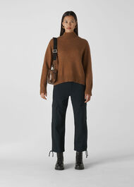 Funnel Neck Yak Mix Knit Olive
