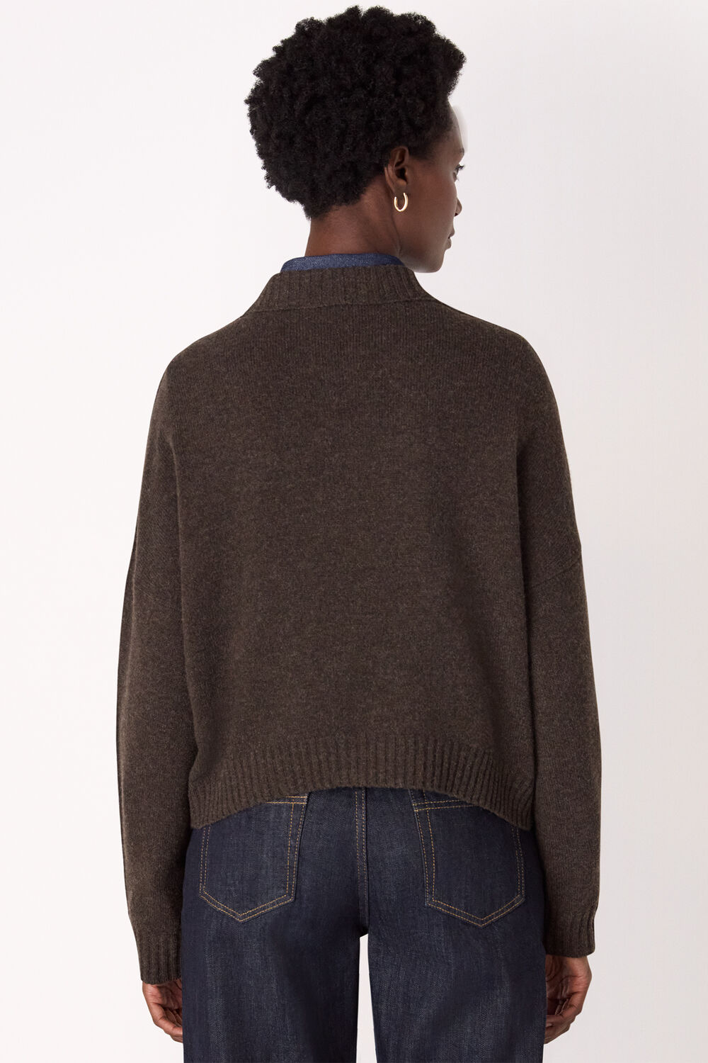 Brown Wool Curved Hem Knit