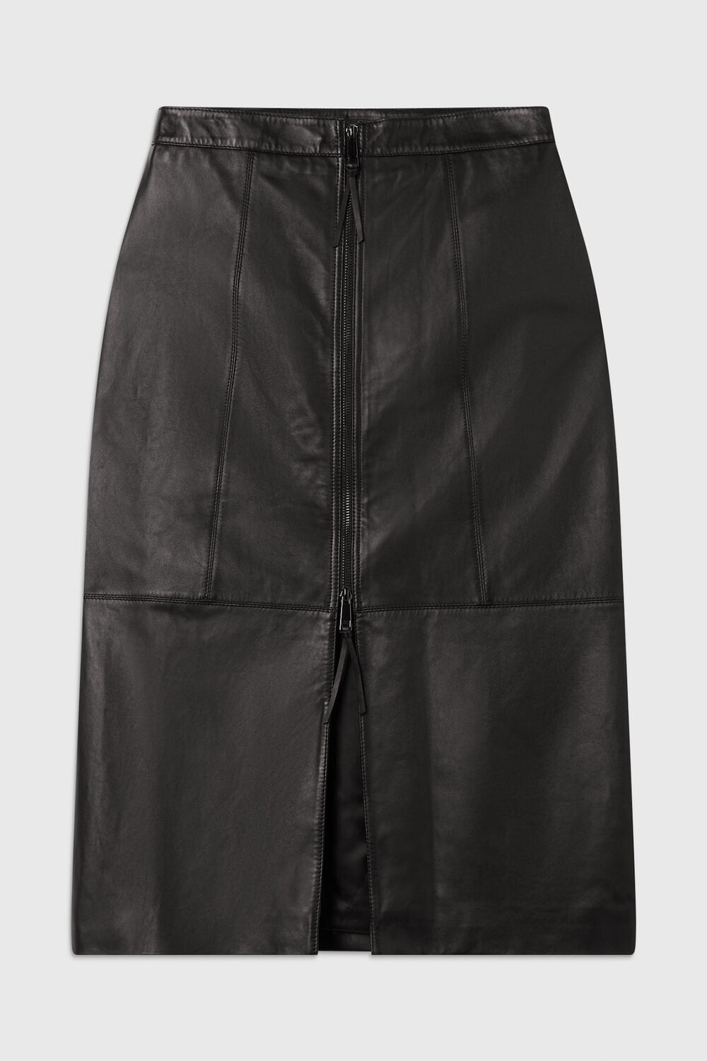 Black Zip Front Leather Pencil Skirt