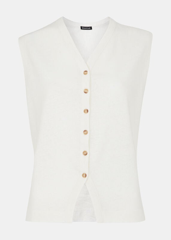 White Linen Button Front Tank