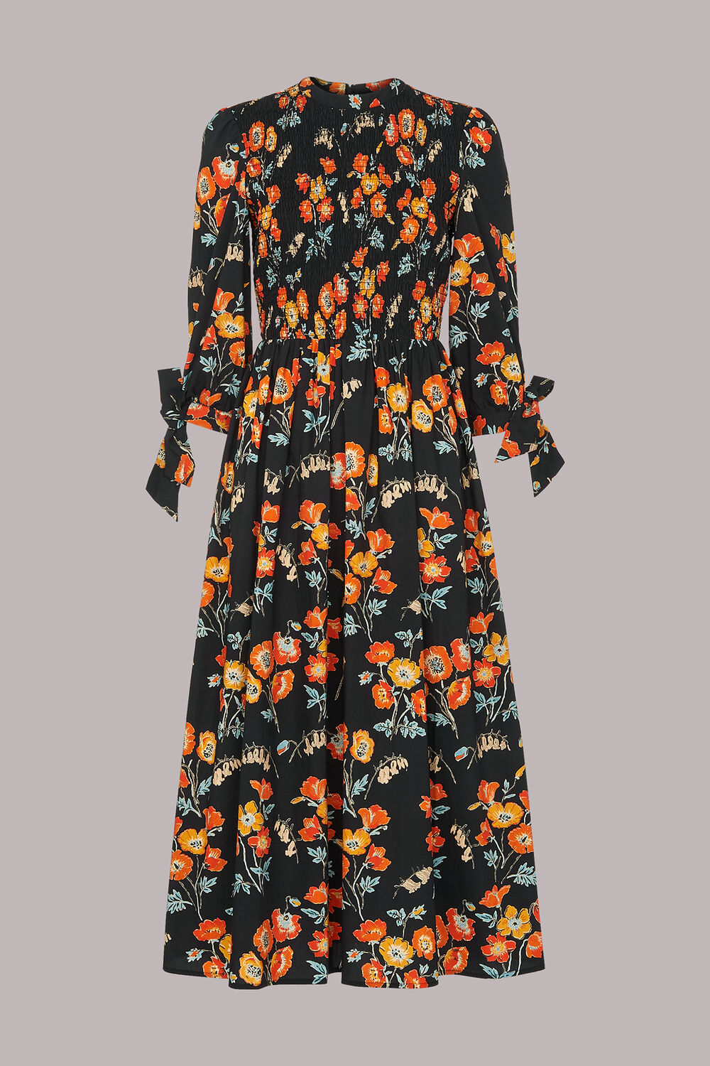 Shirred Floral Midi Dress