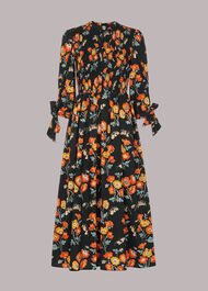Shirred Floral Midi Dress
