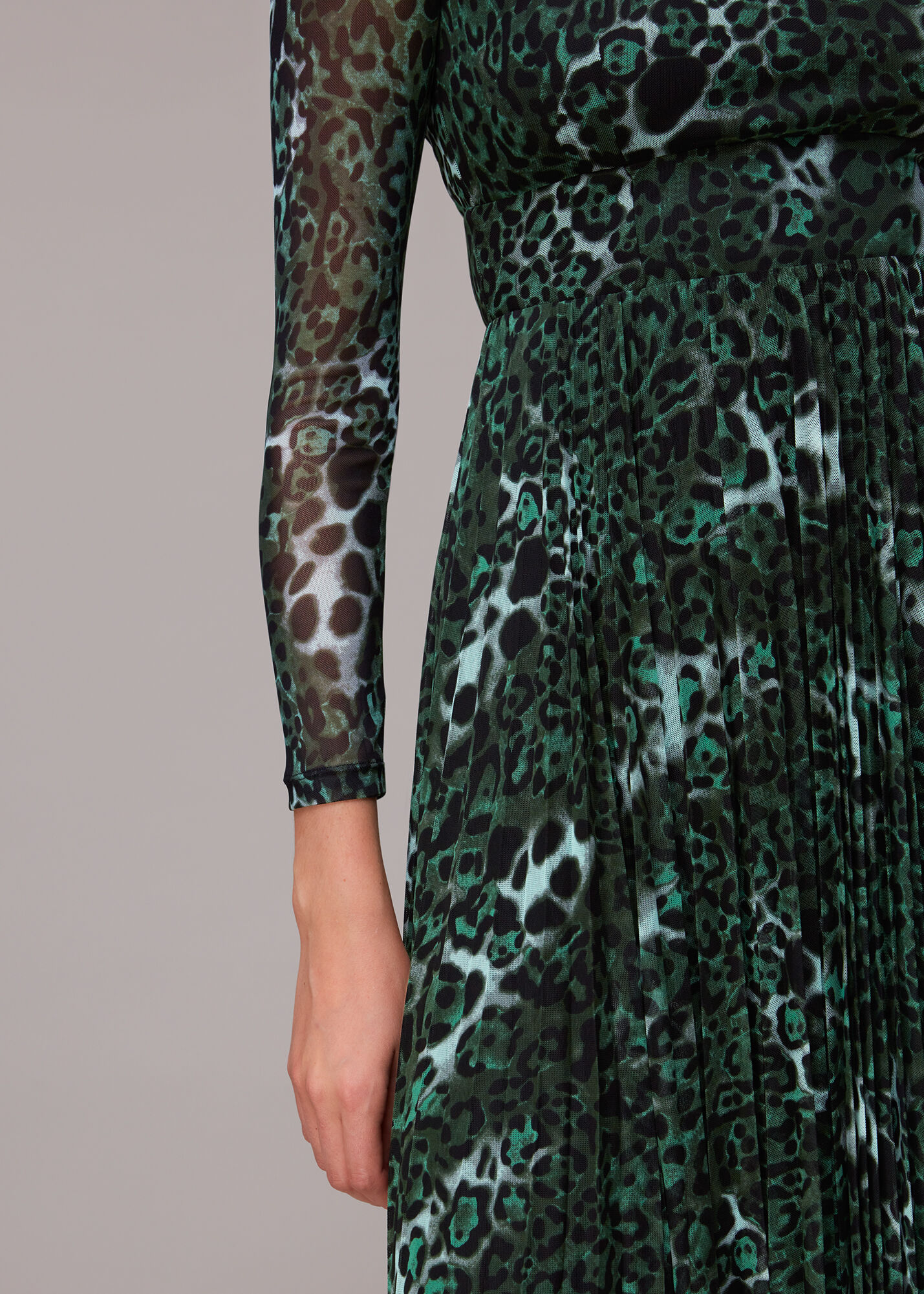 Whistles jungle cat pleated dress green deals