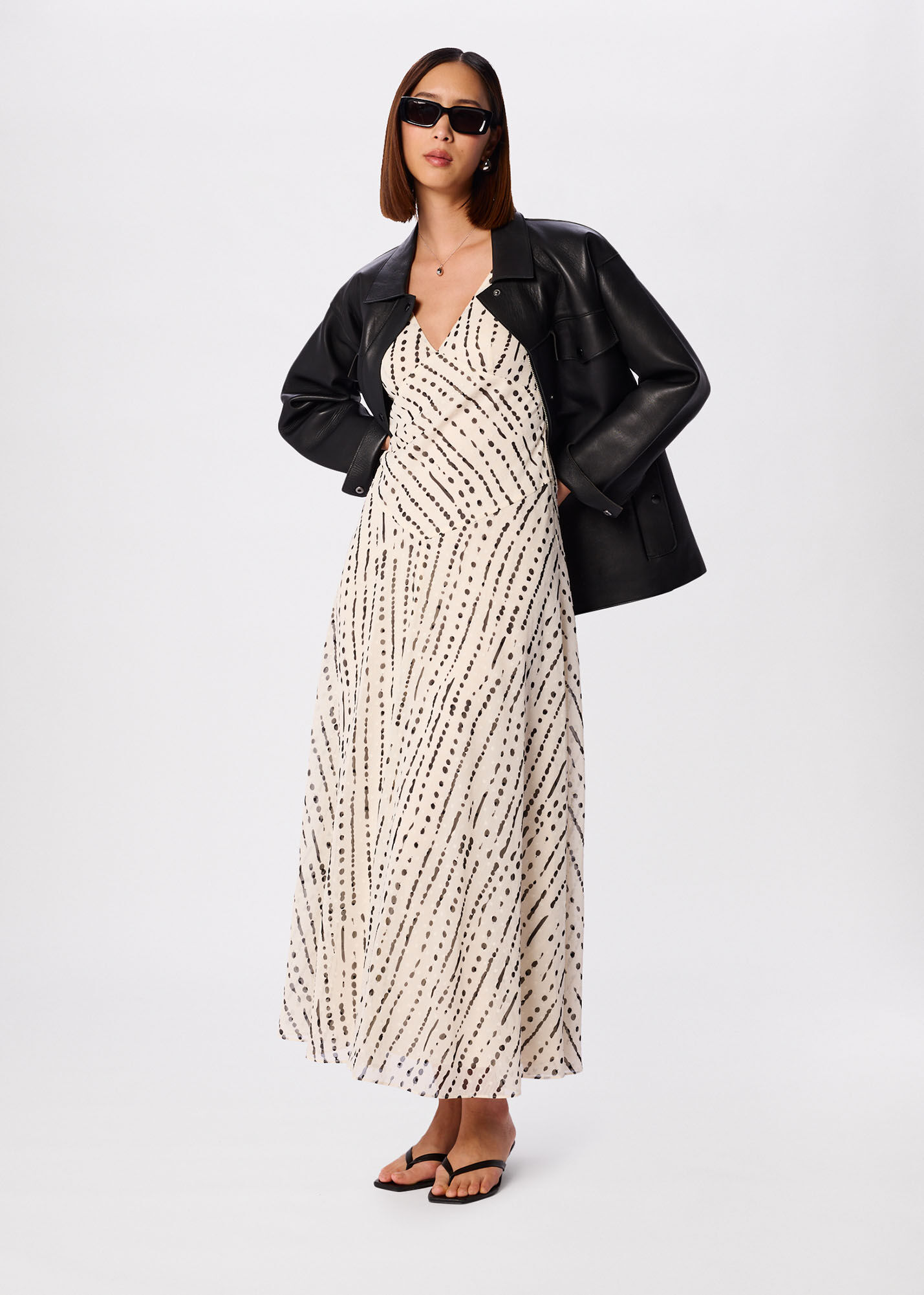 White/Multi Dashed Spot Dobby Maxi Dress | WHISTLES | Whistles US |
