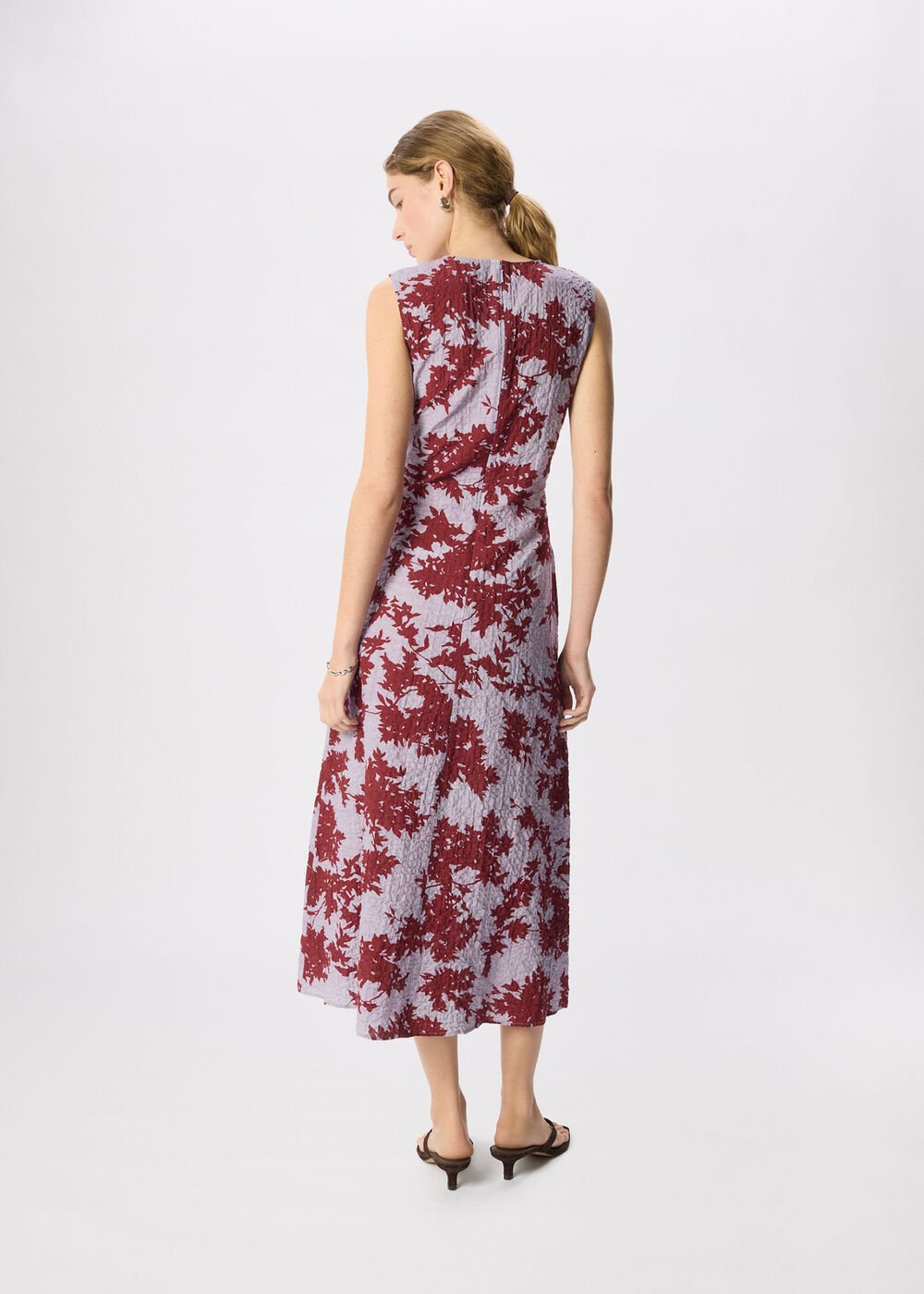 Floral V Neck Textured Dress