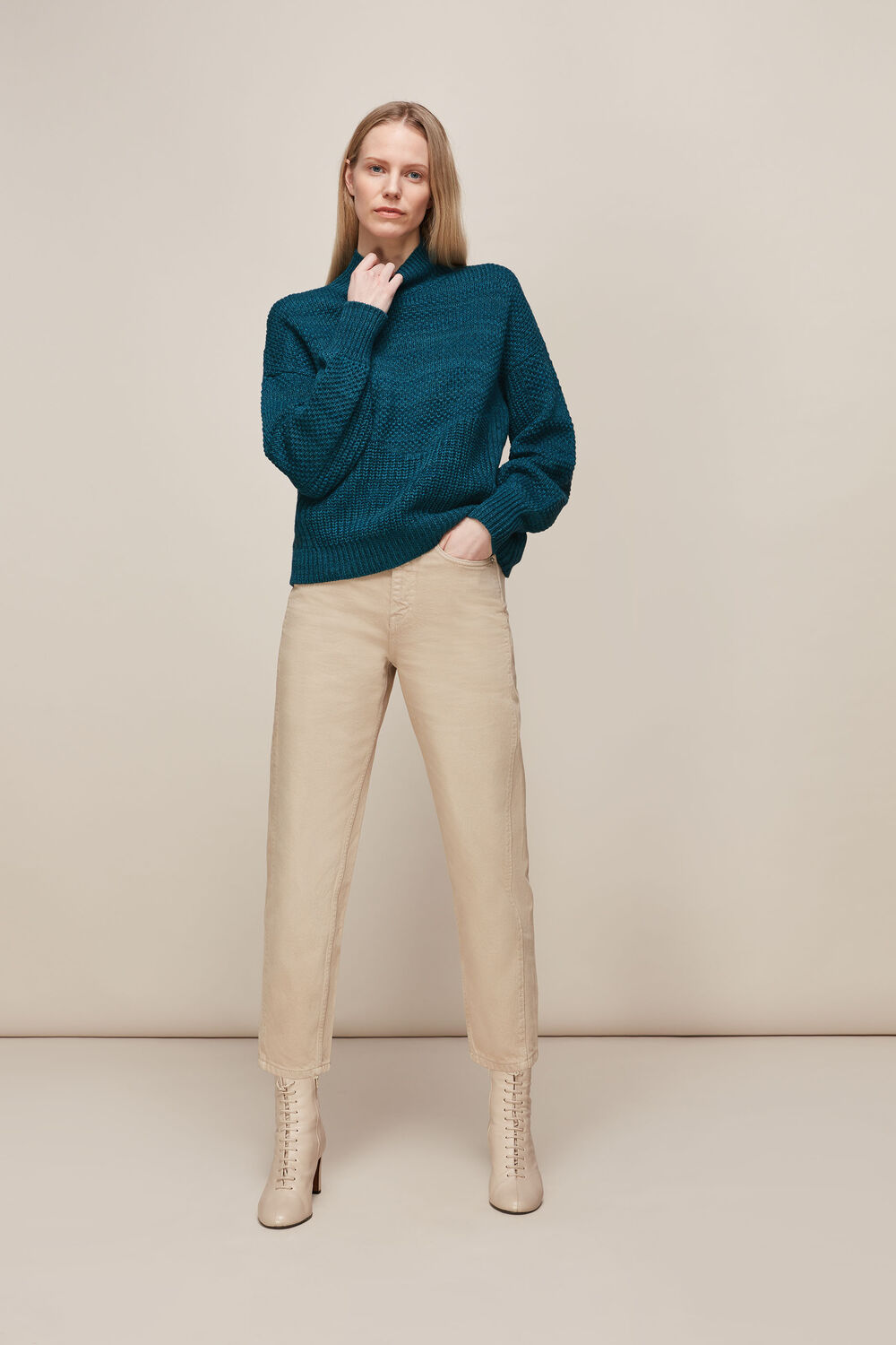 Moss Stitch Textured Knit Teal
