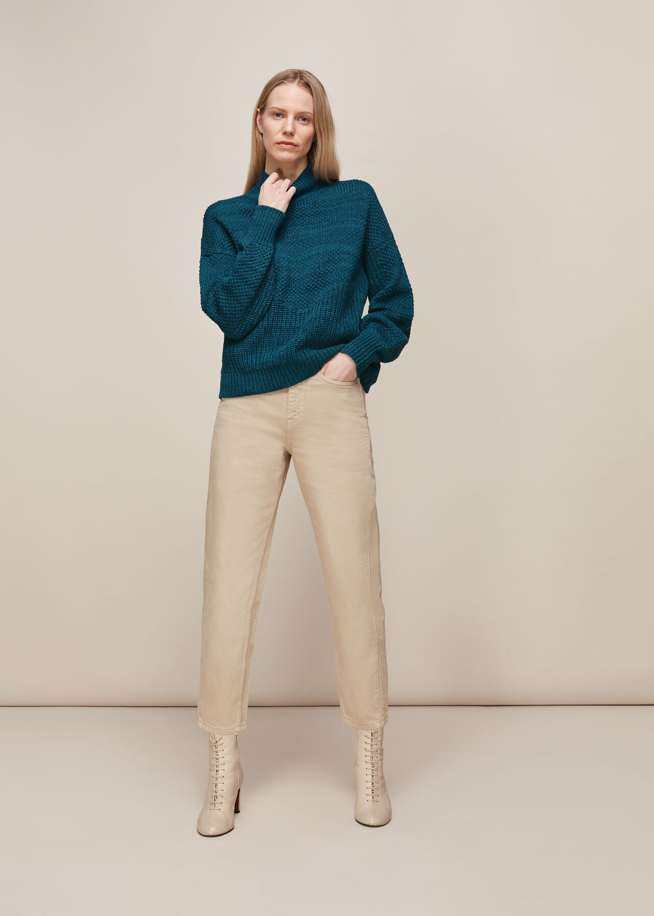 Moss Stitch Textured Knit Teal