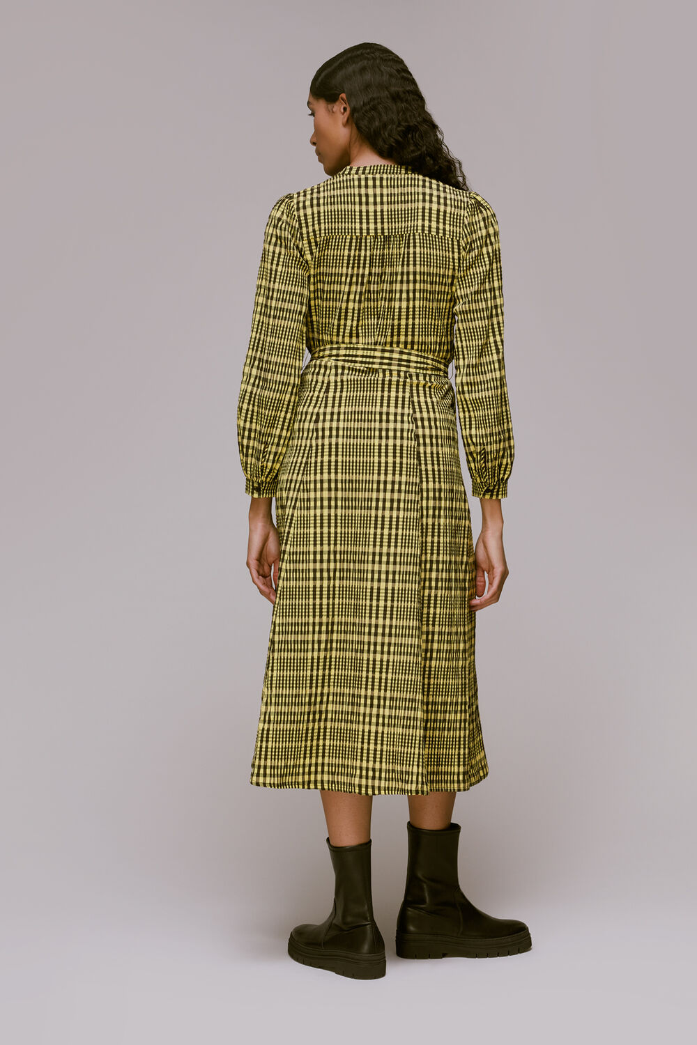 Yellow Nora Gingham Check Midi Dress