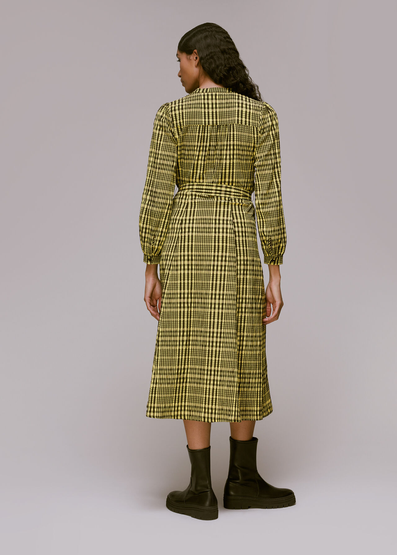 Yellow/Multi Nora Gingham Check Midi Dress | WHISTLES