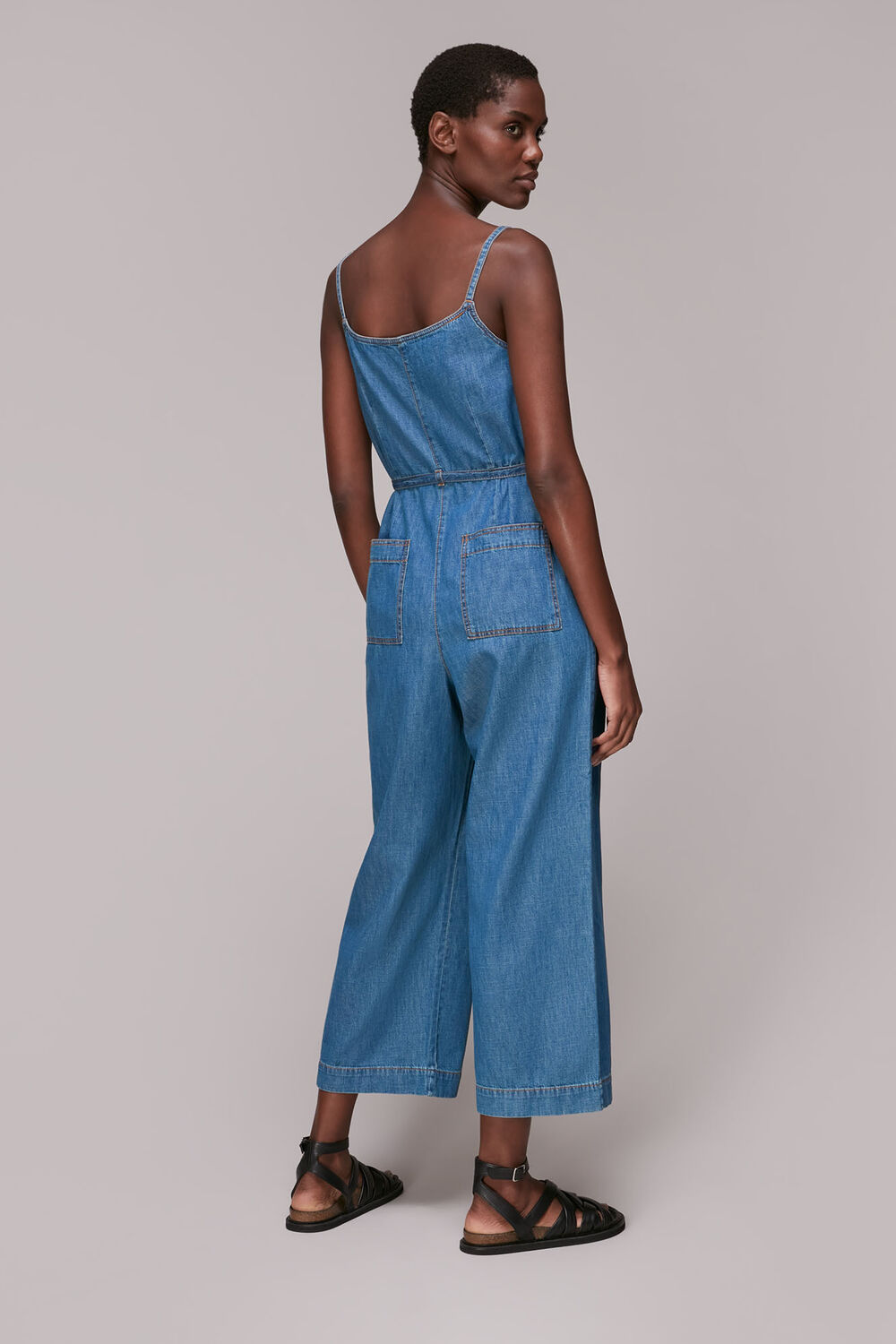 Strappy Button Denim Jumpsuit