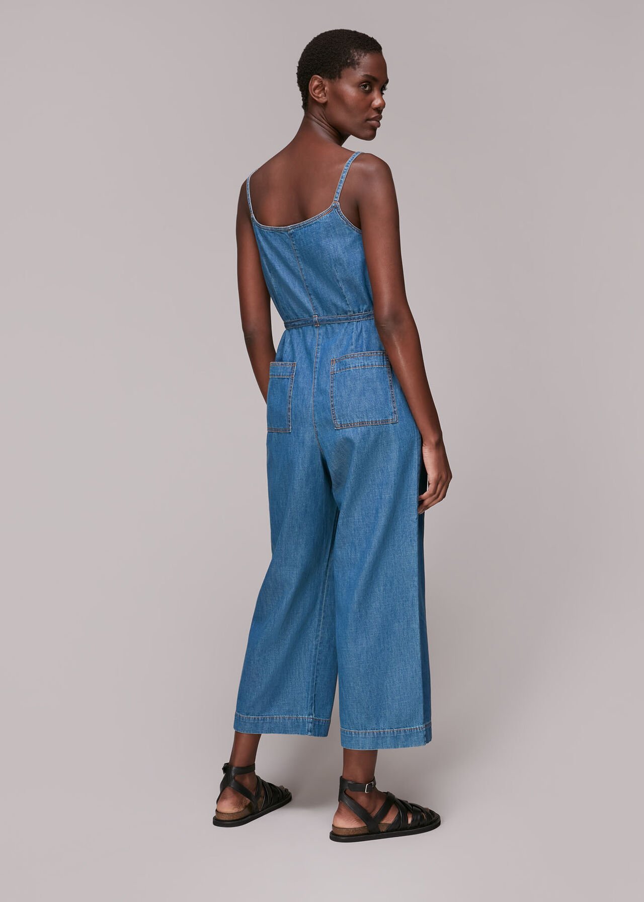 Strappy Button Denim Jumpsuit