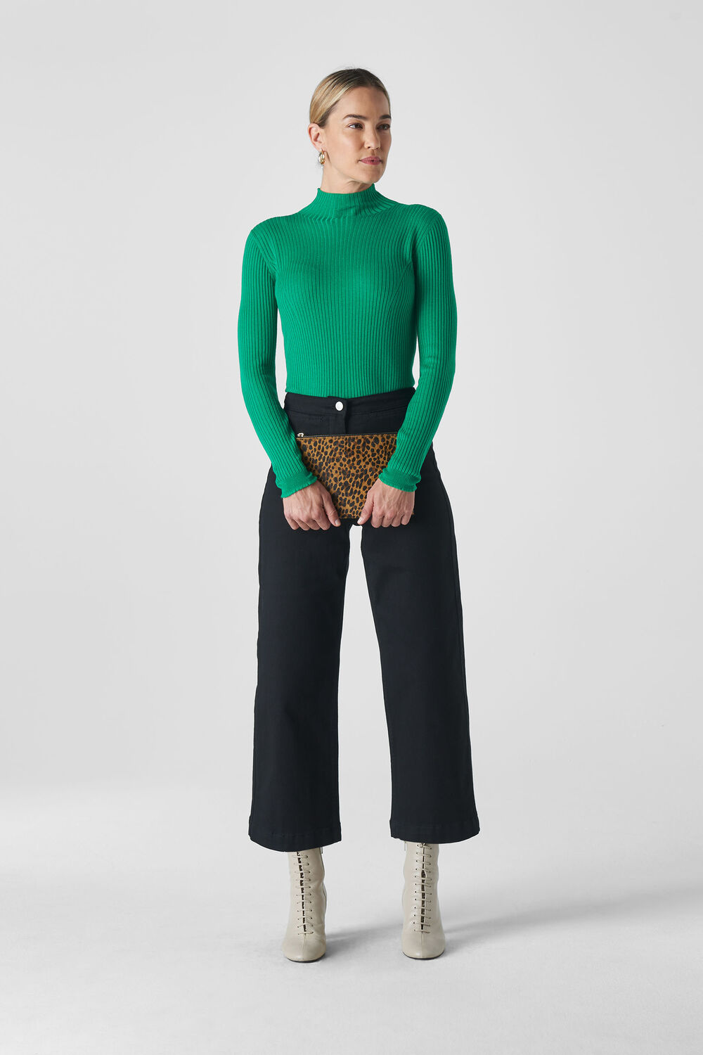 Carmen Ribbed High Neck Knit Green