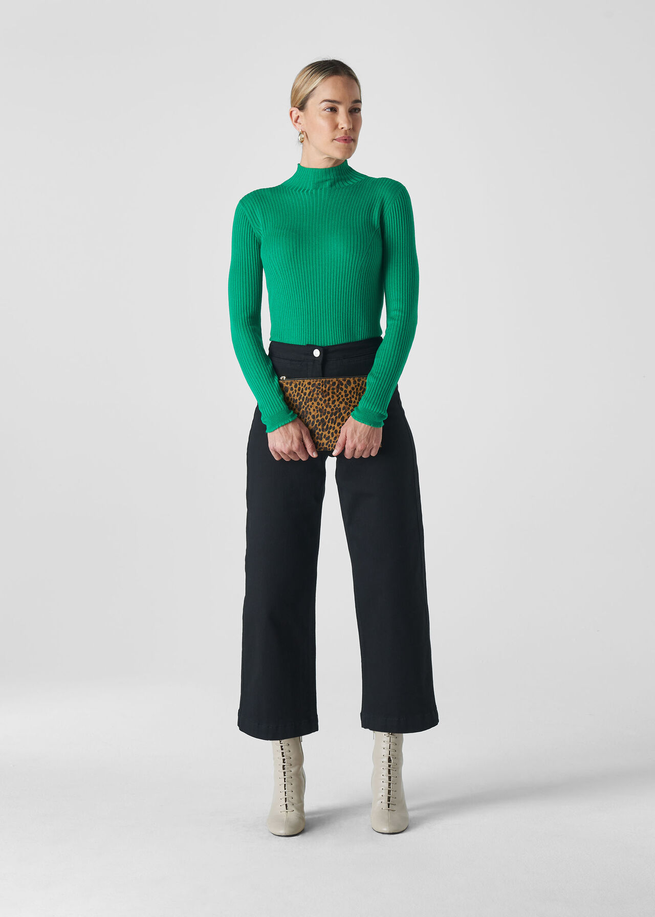 Carmen Ribbed High Neck Knit Green