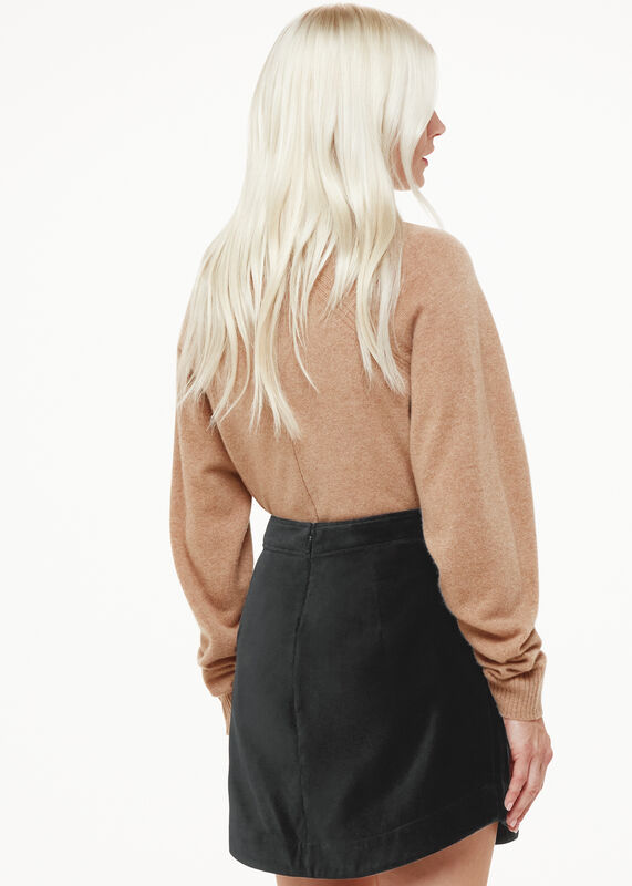 Black Petite Velvet Curved Hem Mini Skirt