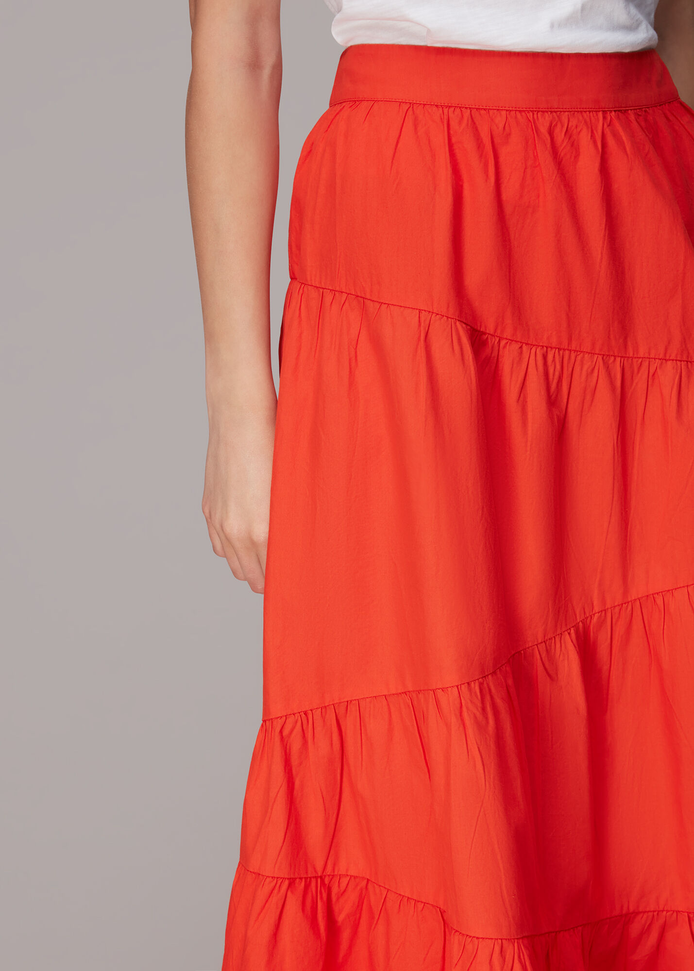 Long red tiered skirt online