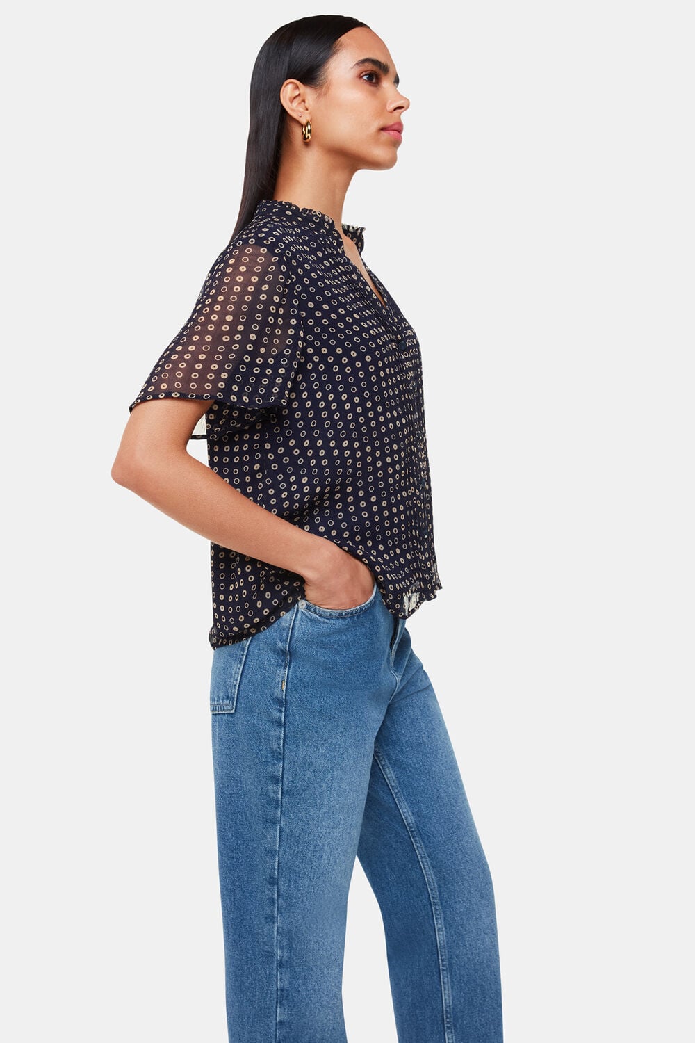 Navy Spotted Hoop Frill Blouse
