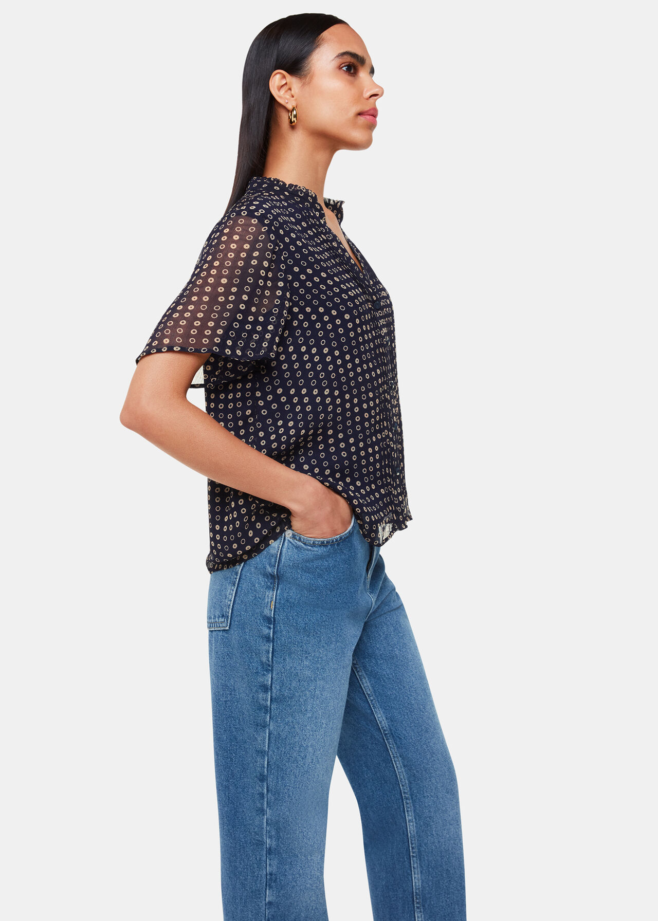 Spotted Hoop Frill Blouse
