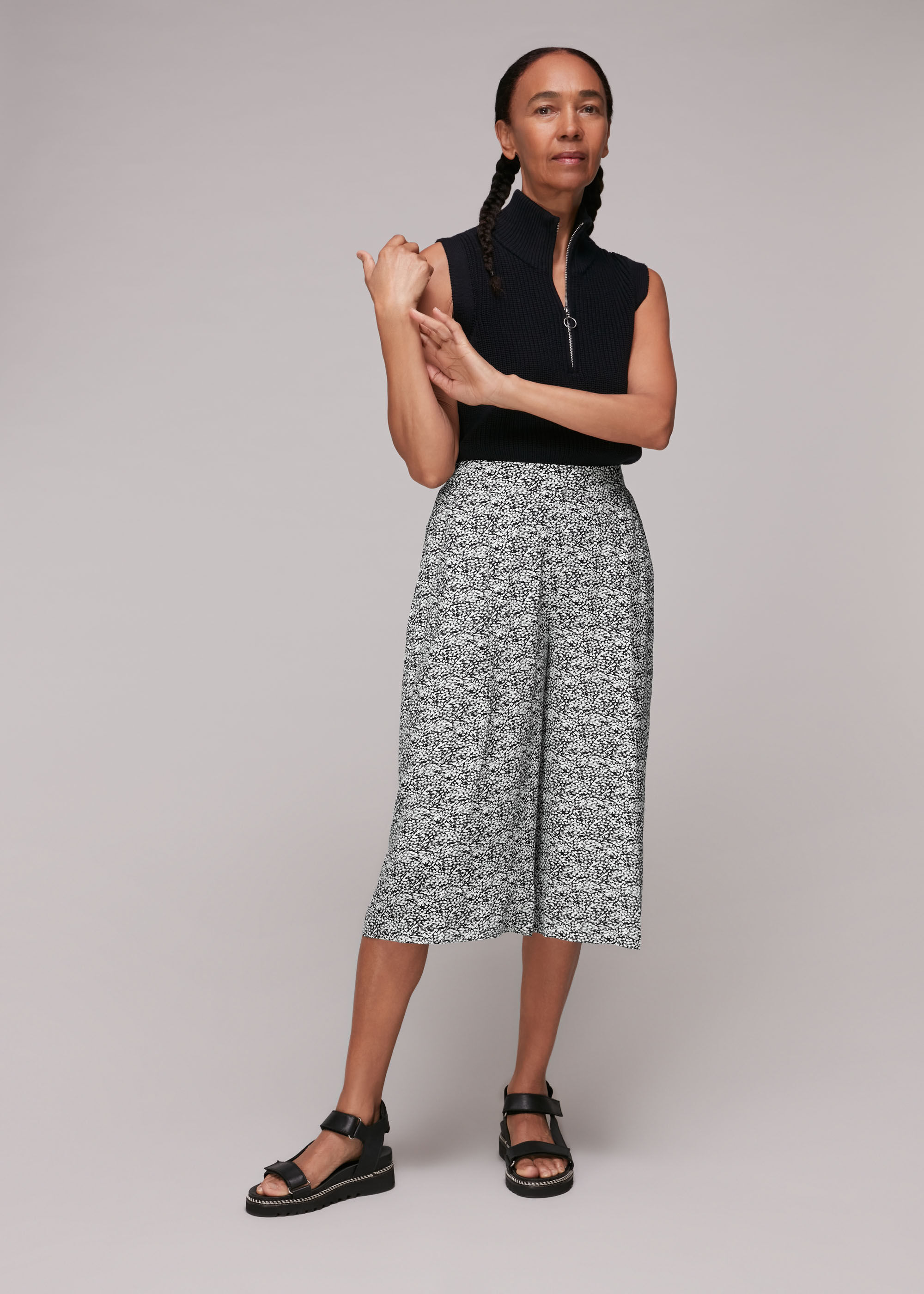 Black And White Mixed Animal Print Culotte WHISTLES