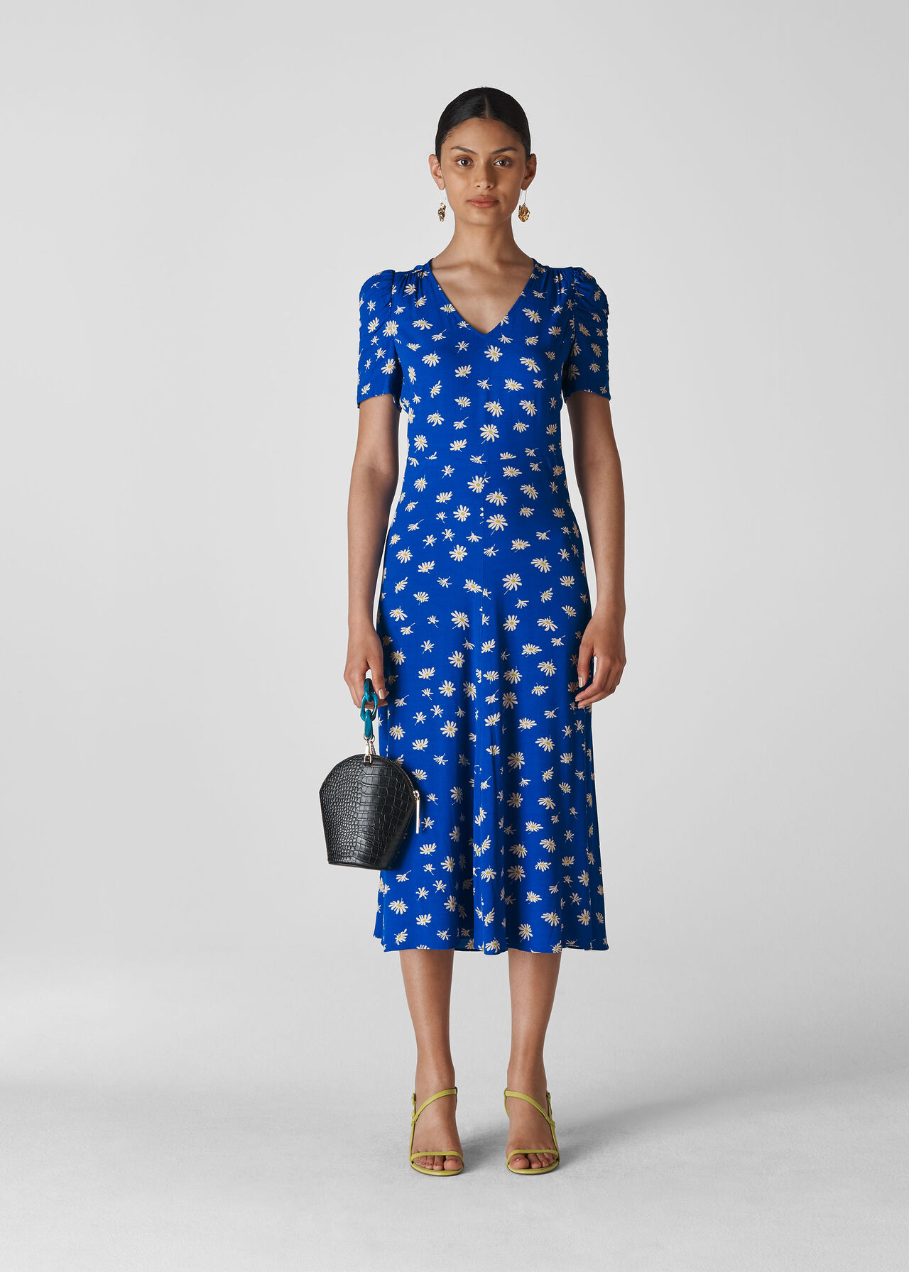 Scattered Daisy Midi Dress Blue/Multi