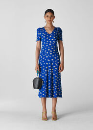 Scattered Daisy Midi Dress Blue/Multi