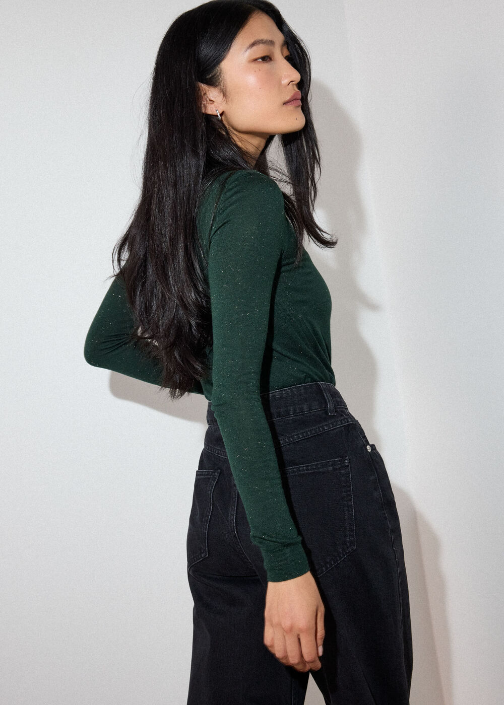 Dark Green Annie Sparkle Crew Neck