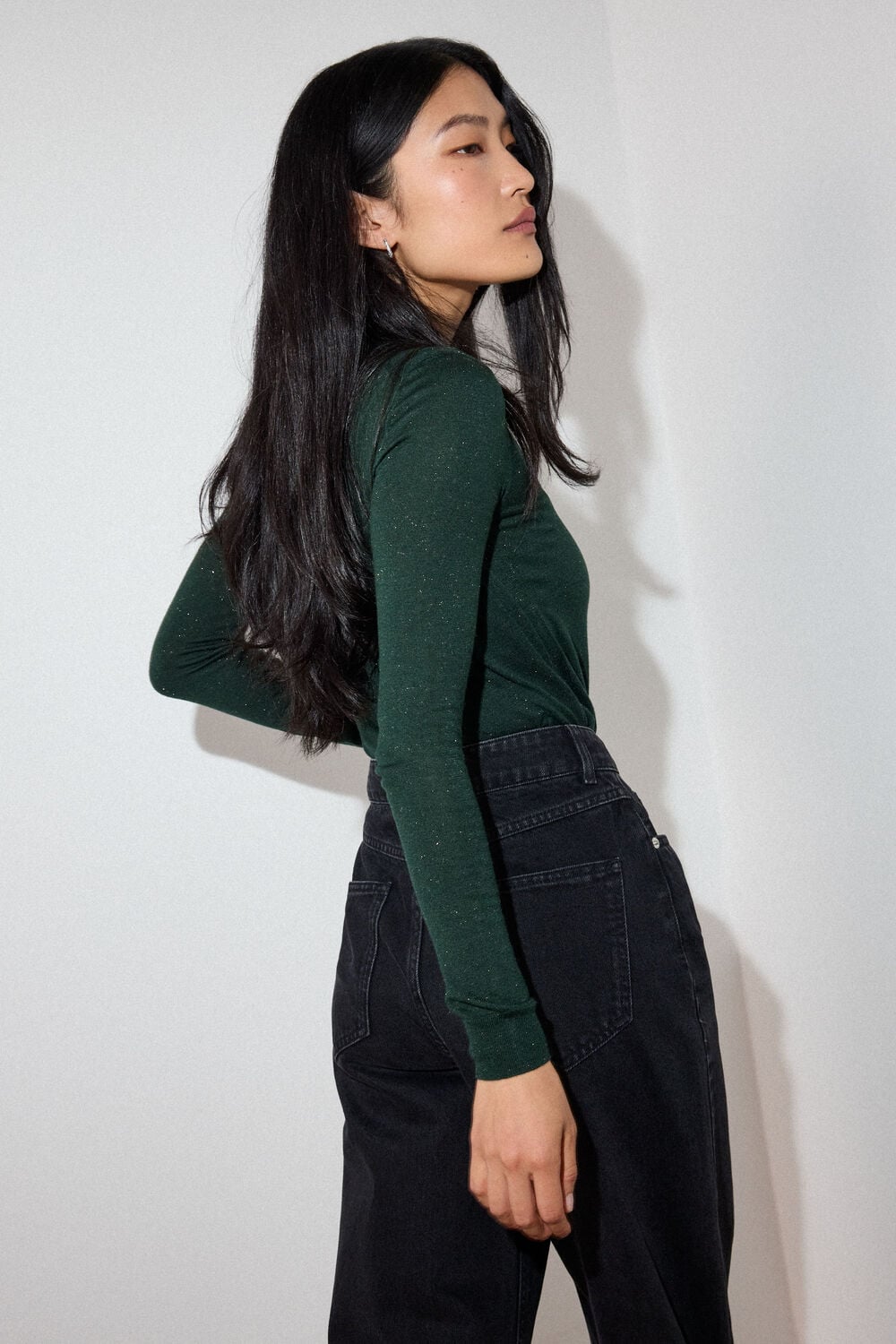 Dark Green Annie Sparkle Crew Neck