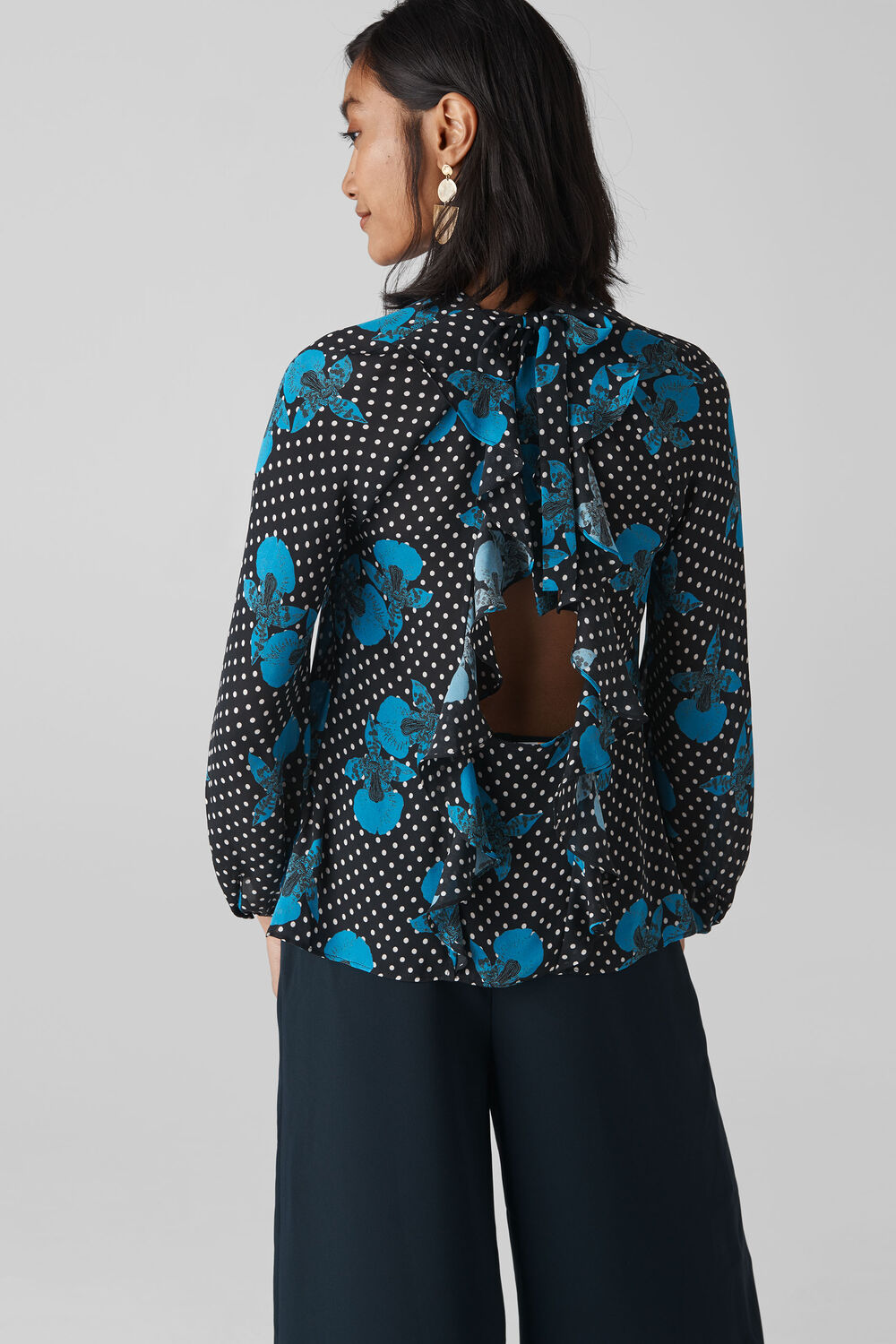 Kira Spot Floral Silk Top Blue/Multi