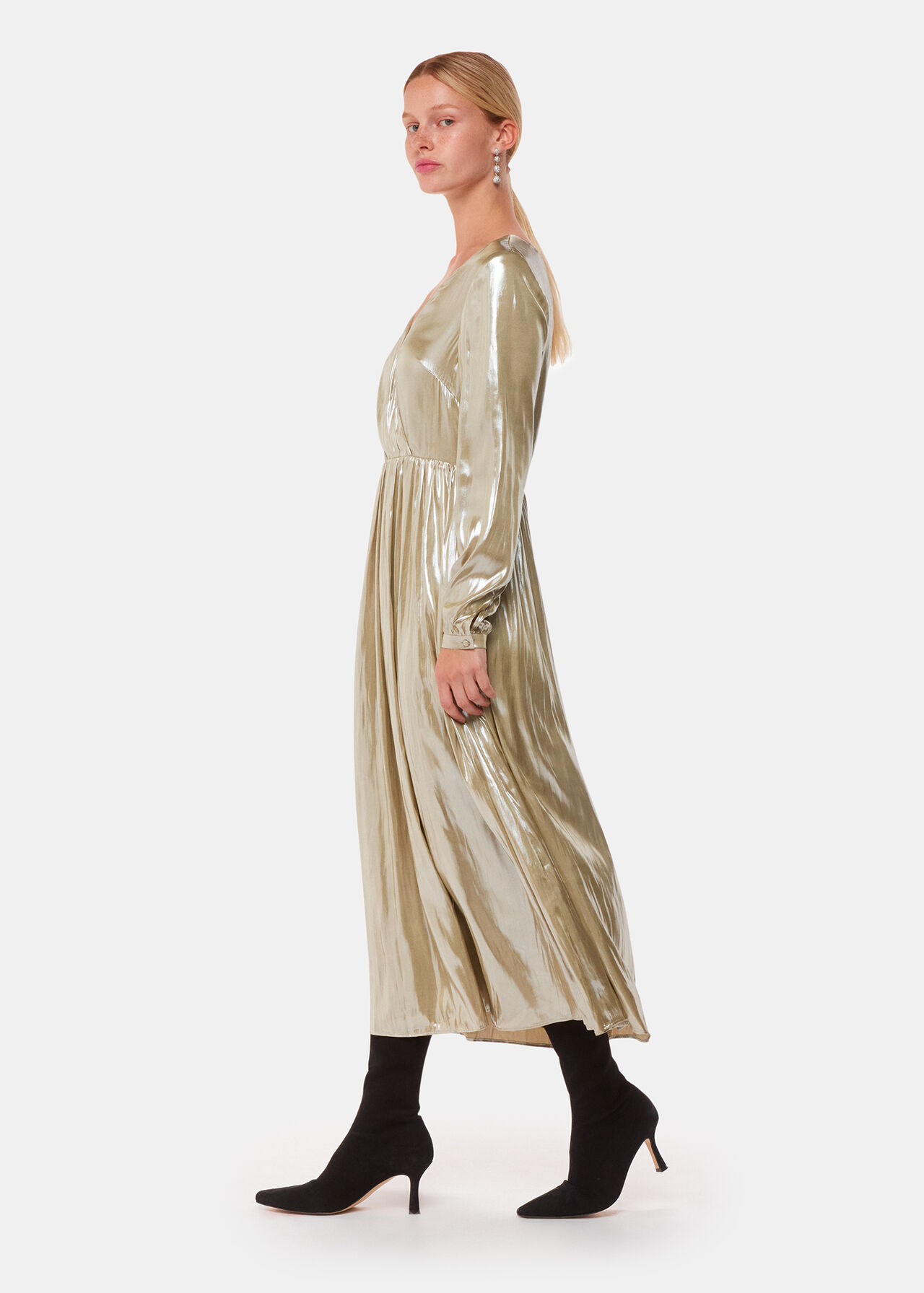 Metallic Wrap Front Dress