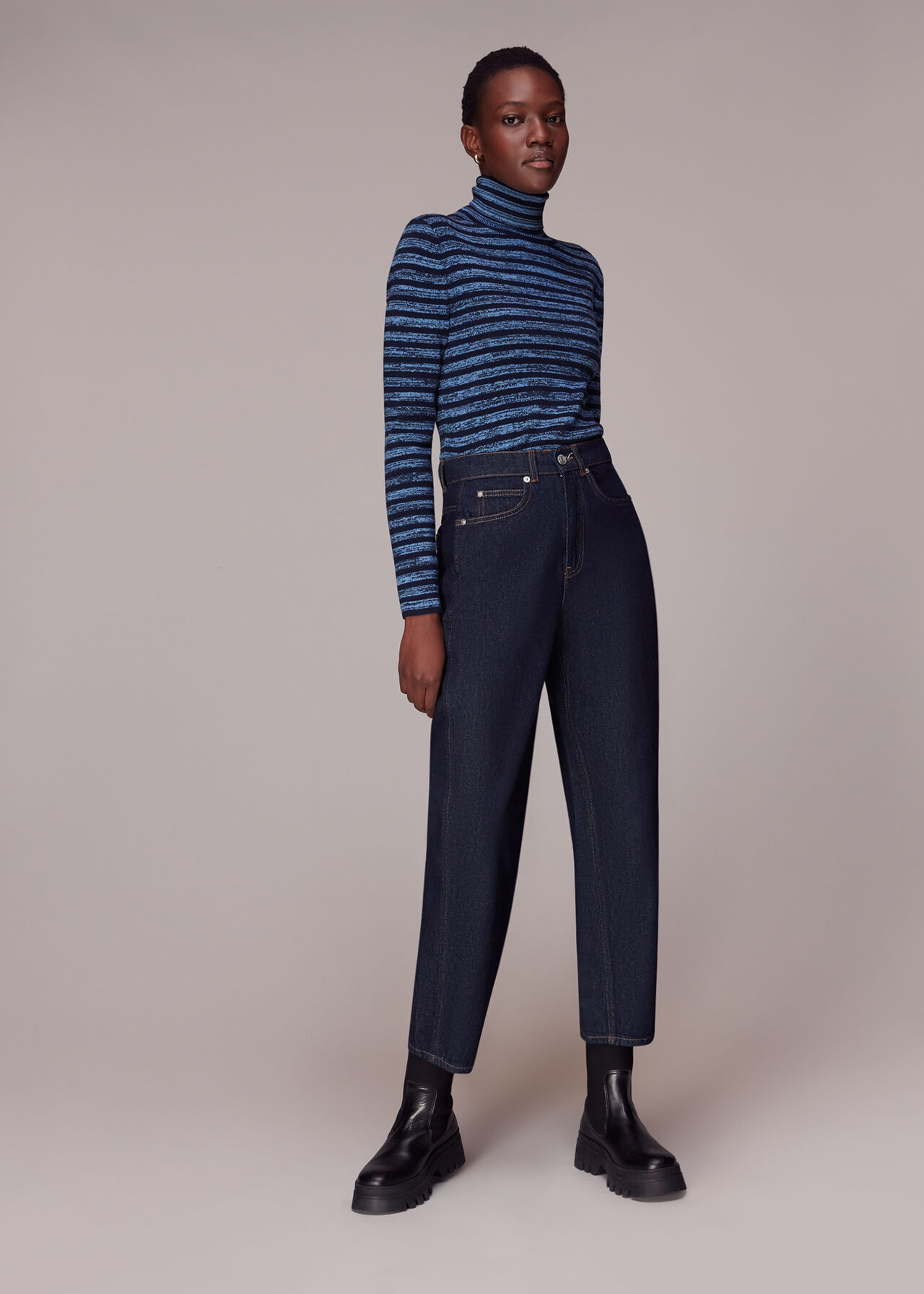 Stripe Polo Neck Knit