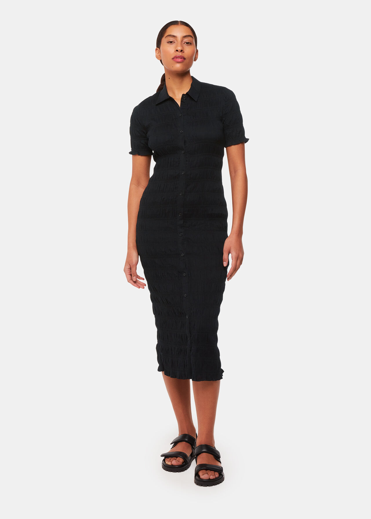 Monique Shirred Midi Dress
