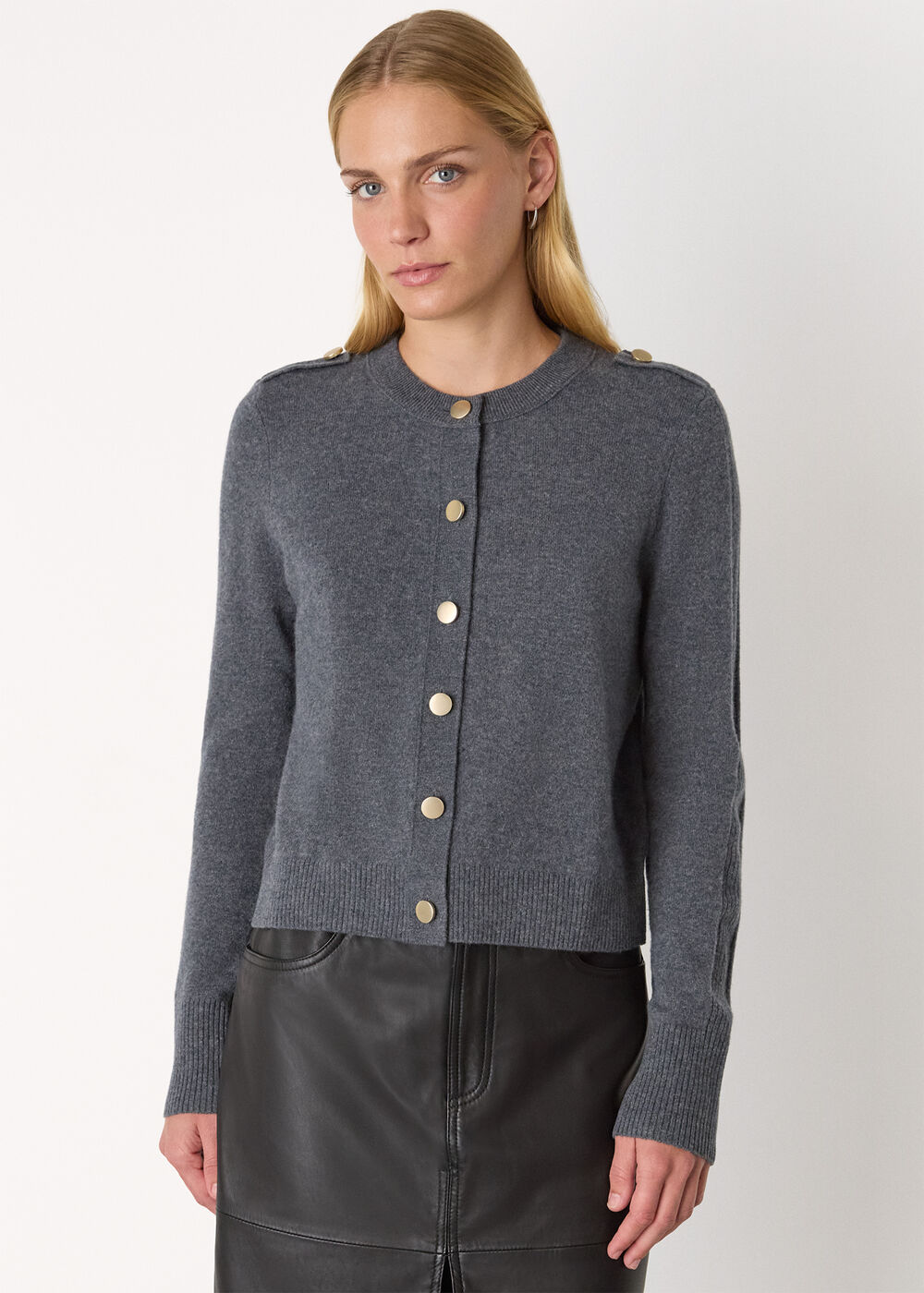 Military Crew Neck Cardigan