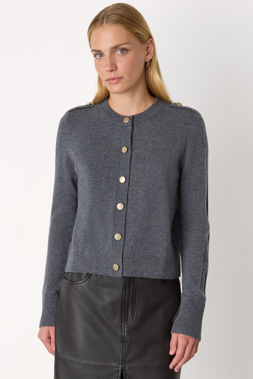 Dark Grey Military Crew Neck Cardigan