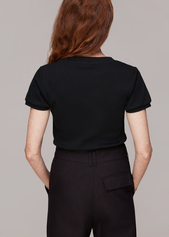 Black Bella Ribbed Button Up Tee