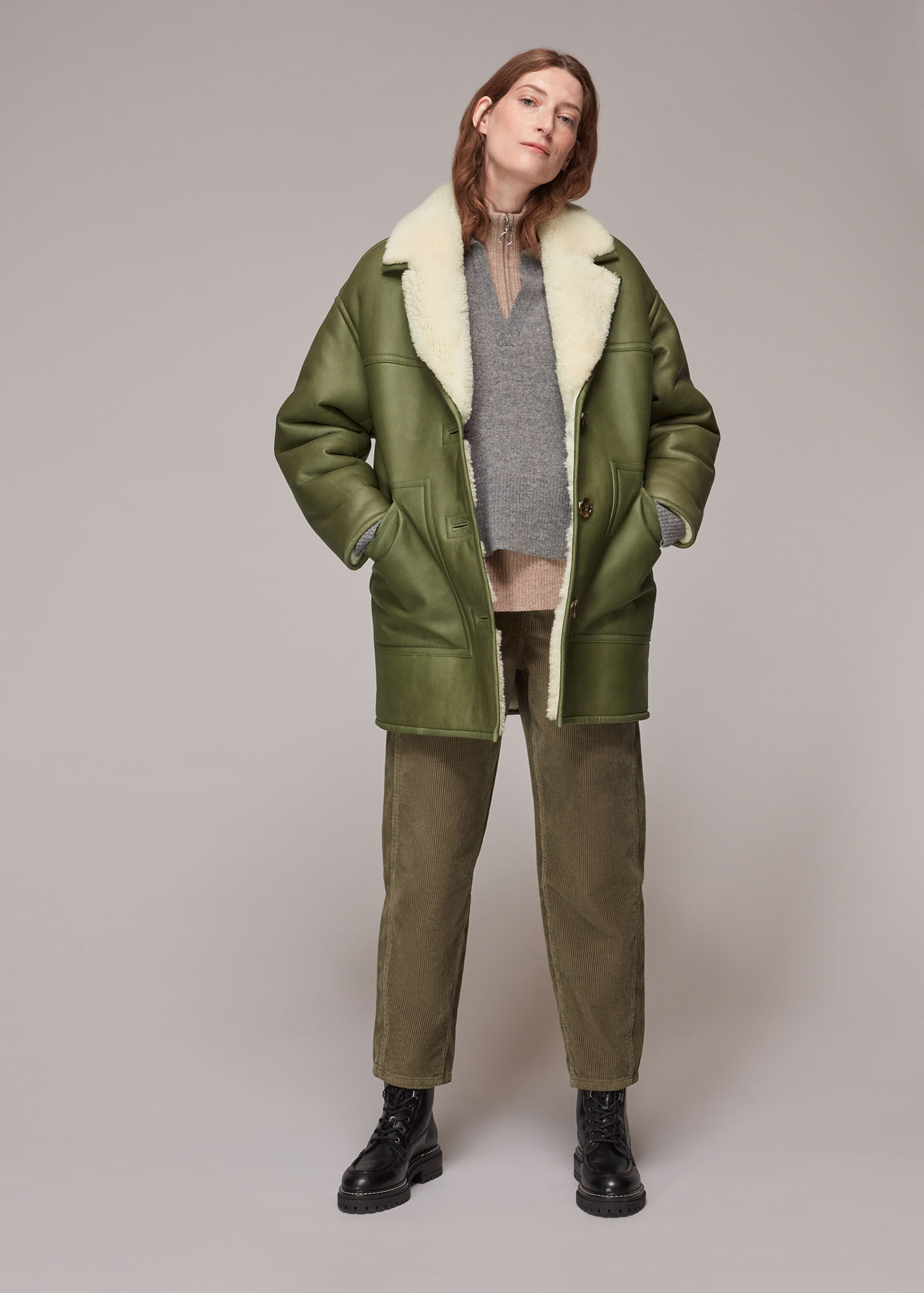 Green/Multi Fia Shearling Jacket WHISTLES Whistles US