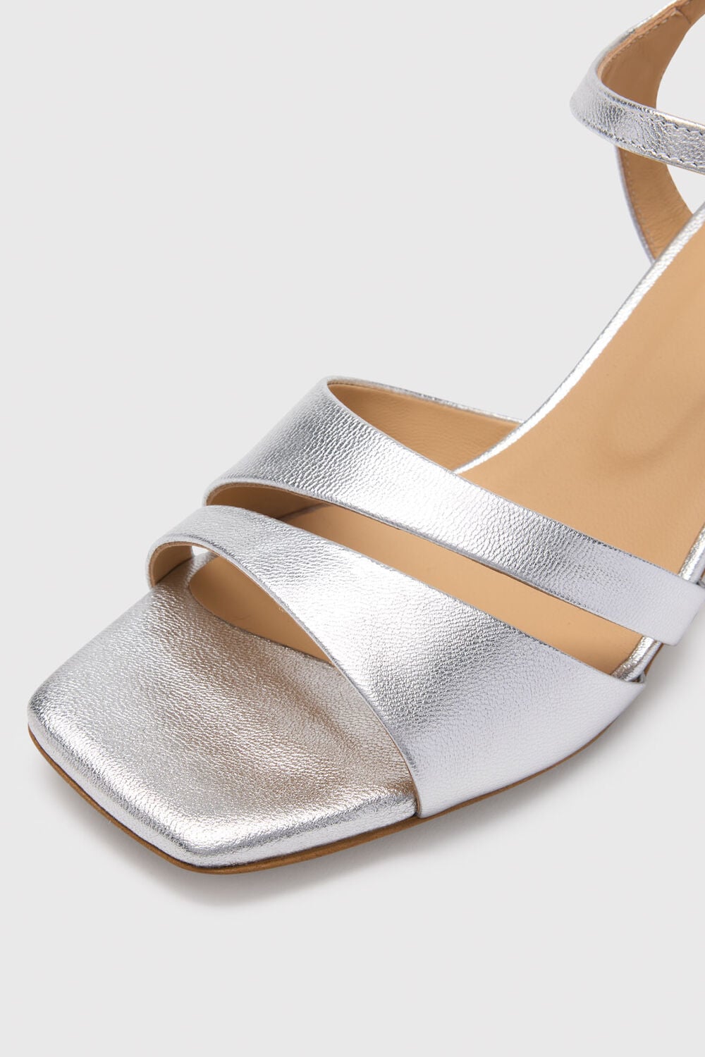 Silver Cutout Block Heel Sandal