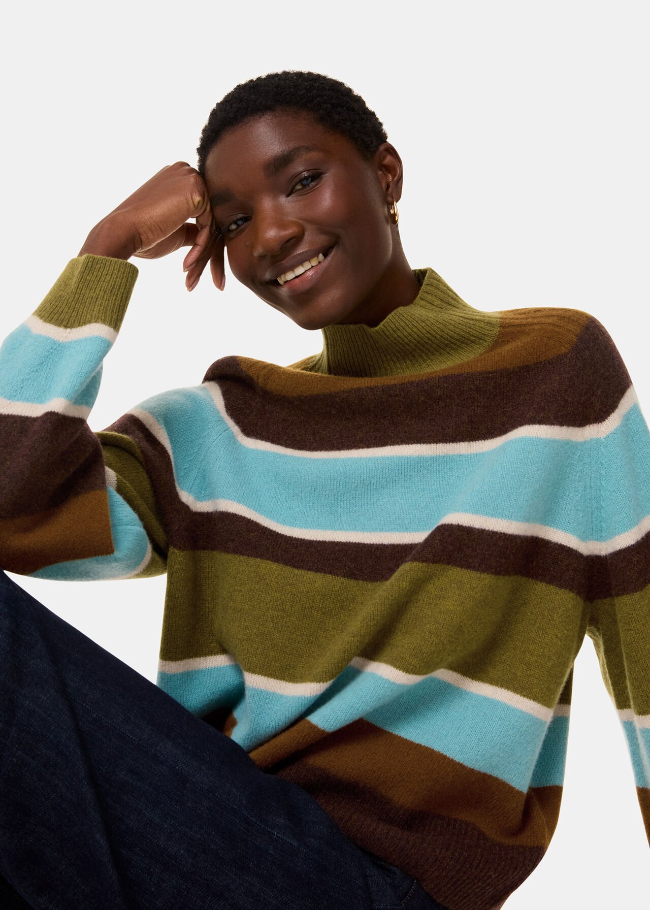 Wool Stripe Funnel Neck Knit