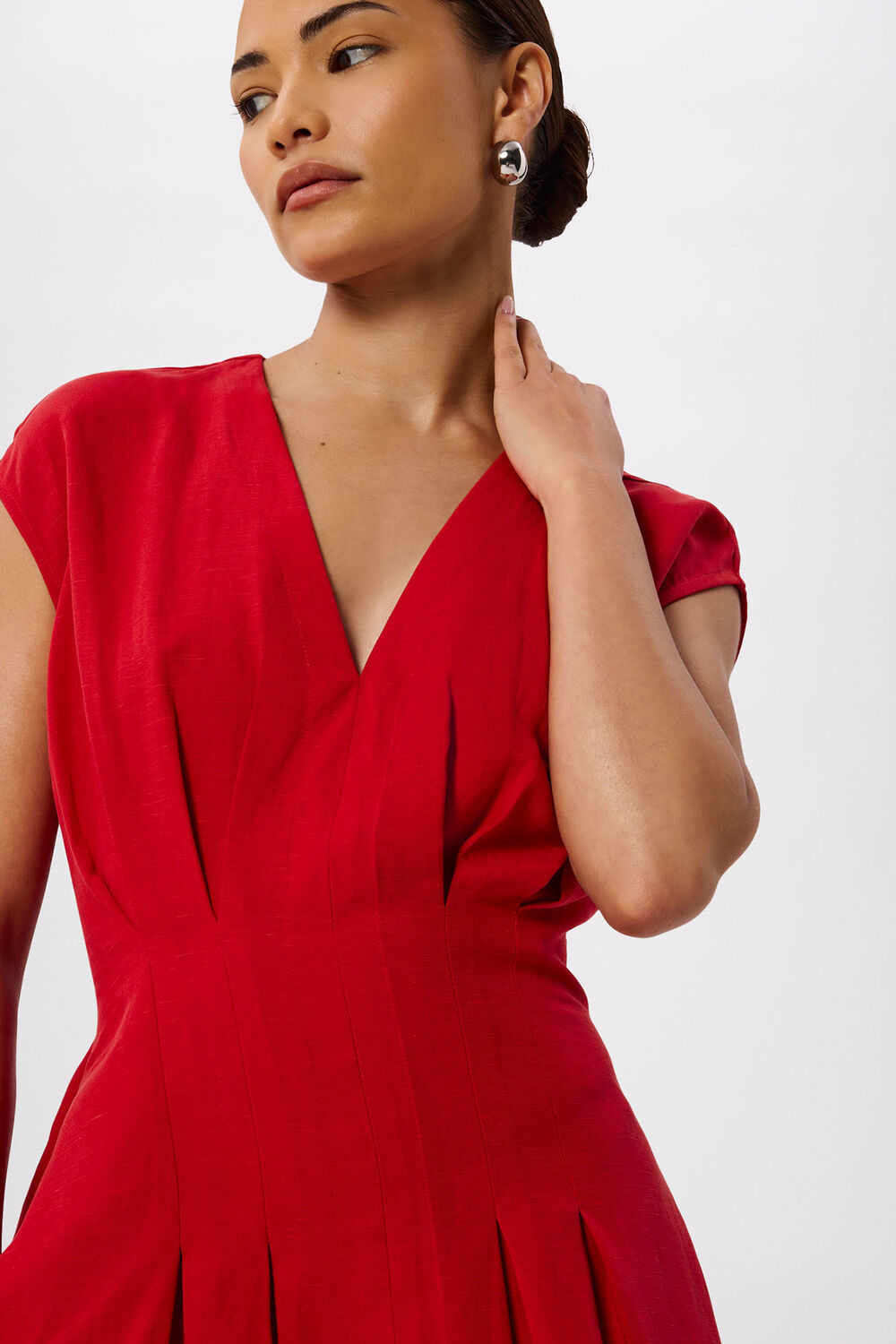 Red Petite Panel Linen Blend Dress