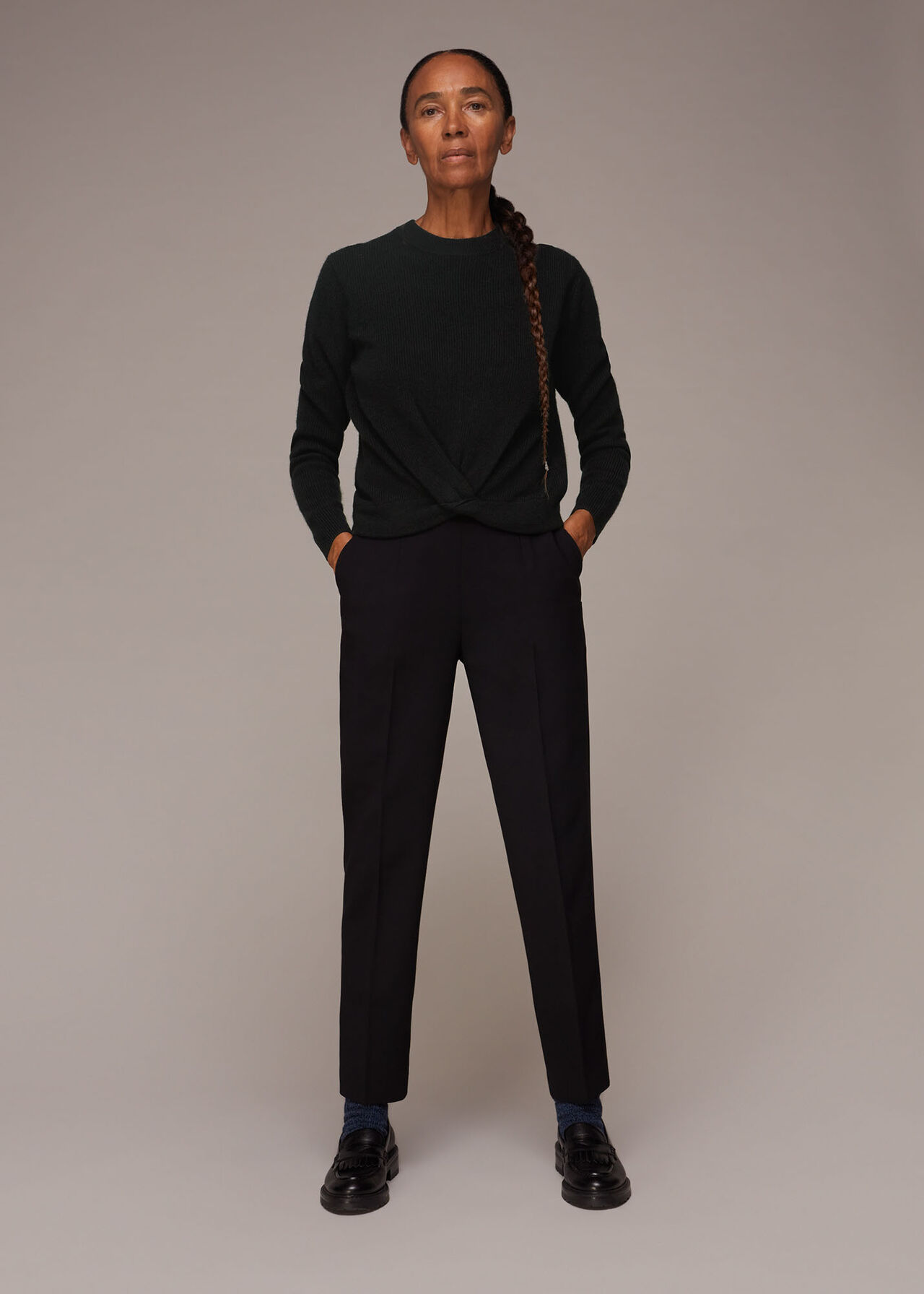 Black Twist Front Wool Cashmere Knit | WHISTLES | Whistles UK