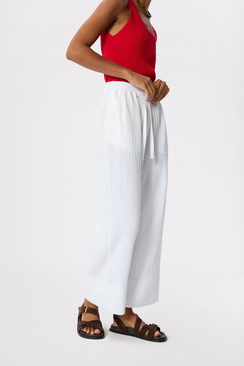 Ivory Wide Crop Cheesecloth Trouser