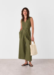 Belted Seamed Linen Jumpsuit