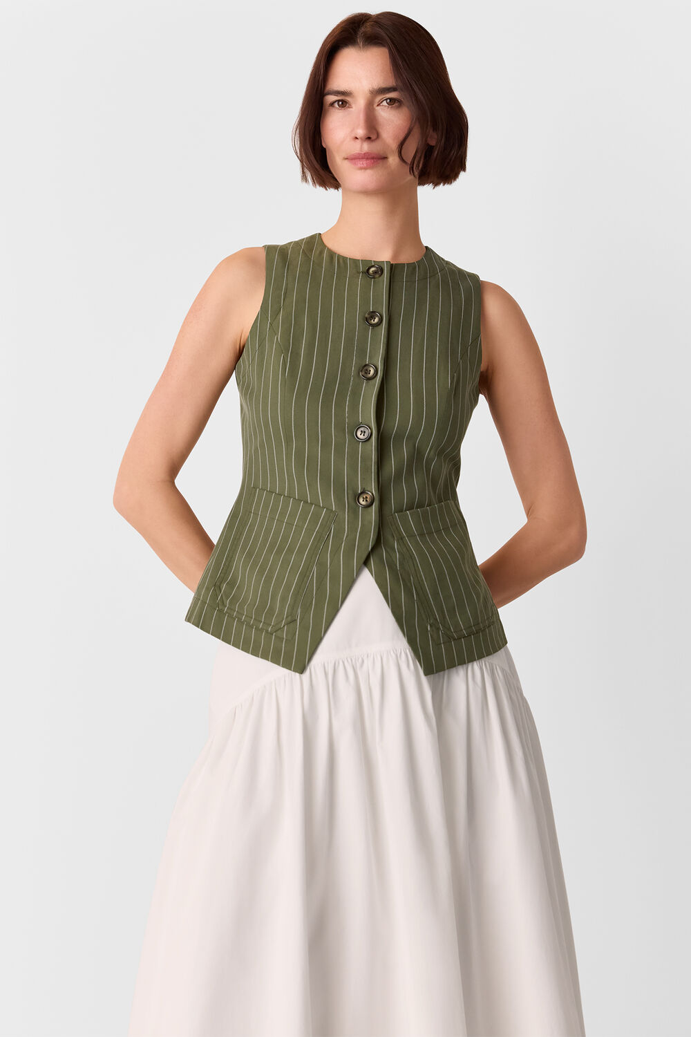 Khaki Lottie Pinstripe Waistcoat