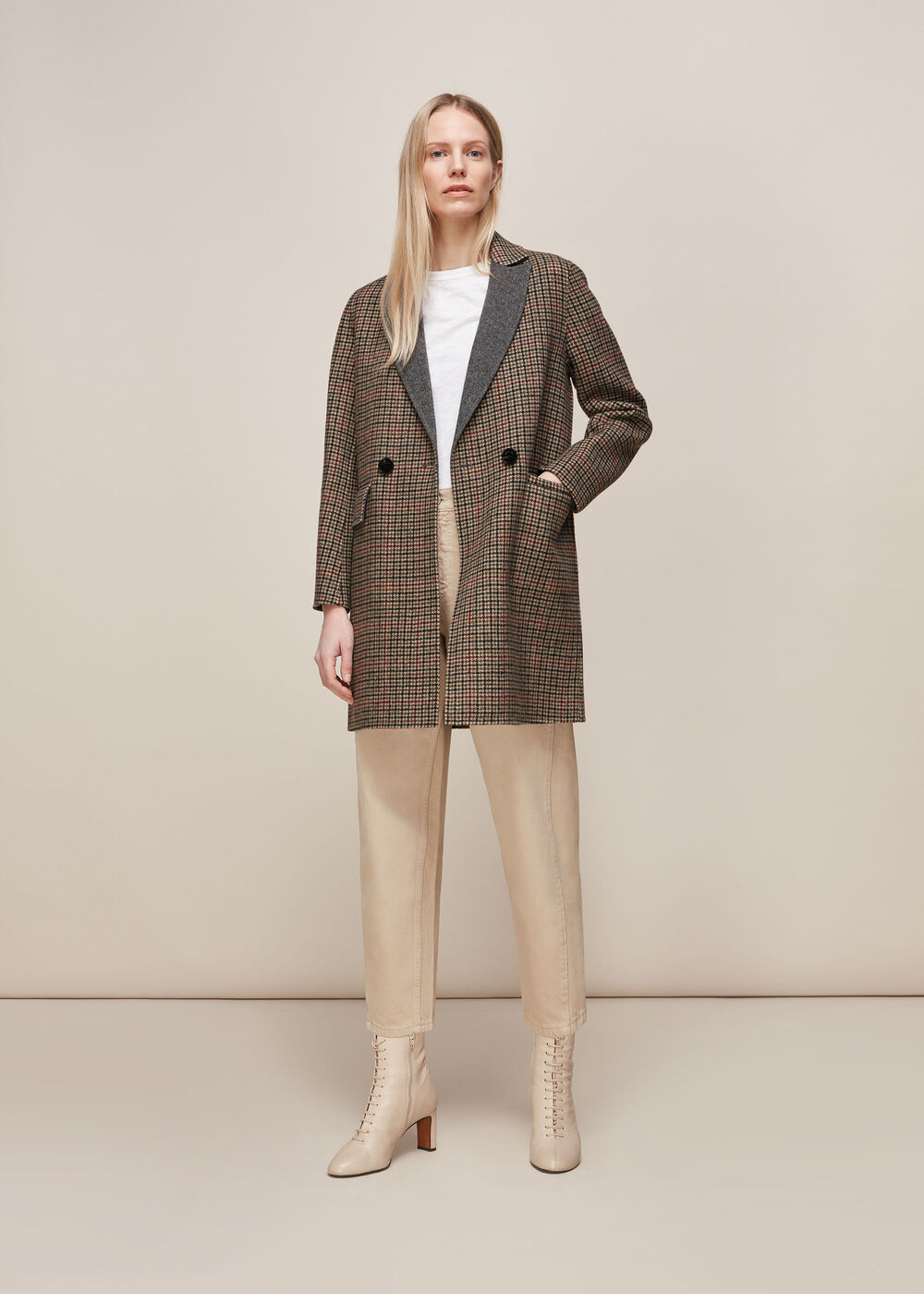 Check Double Faced Short Coat Multicolour