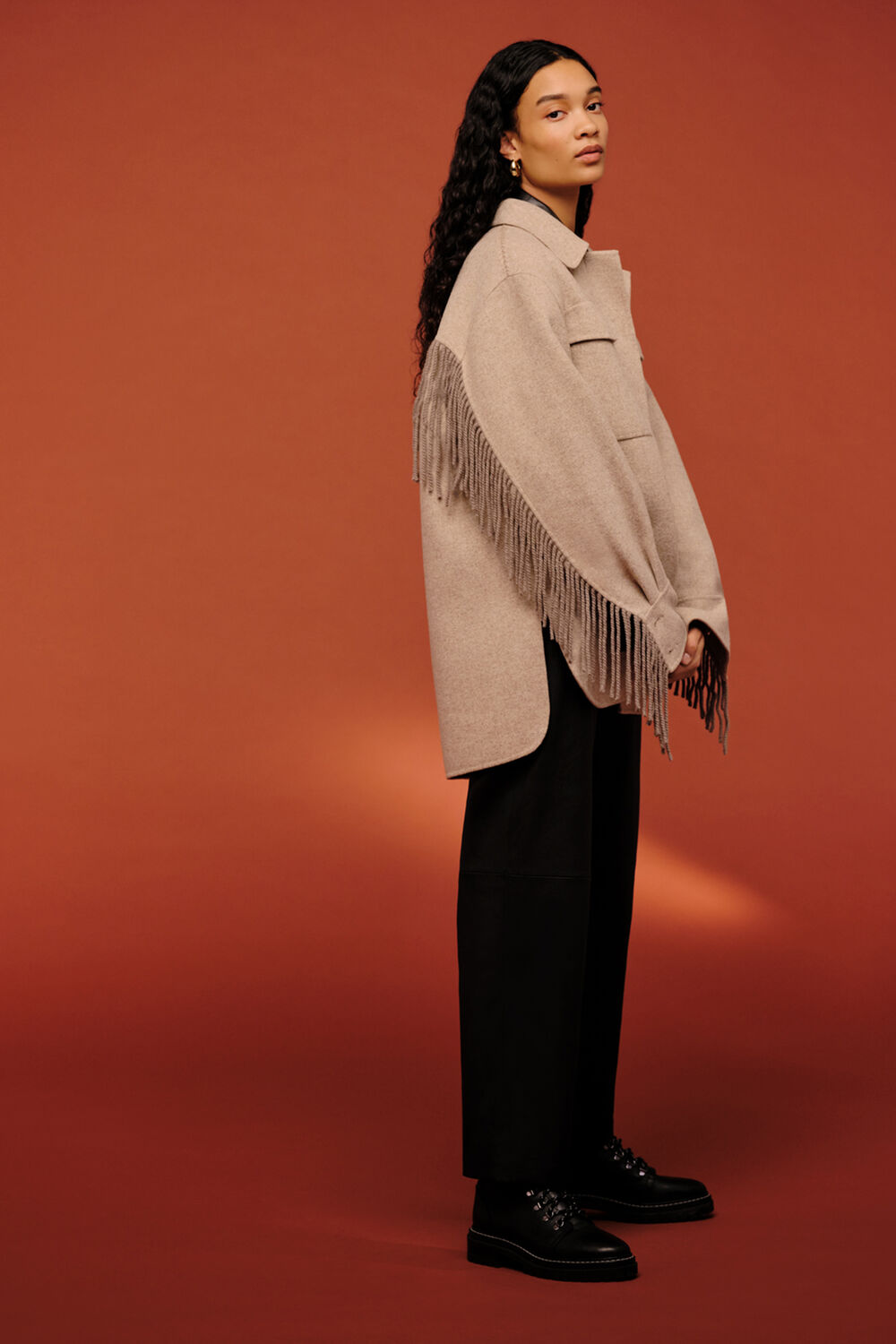 Fringe Detail Wool Overshirt