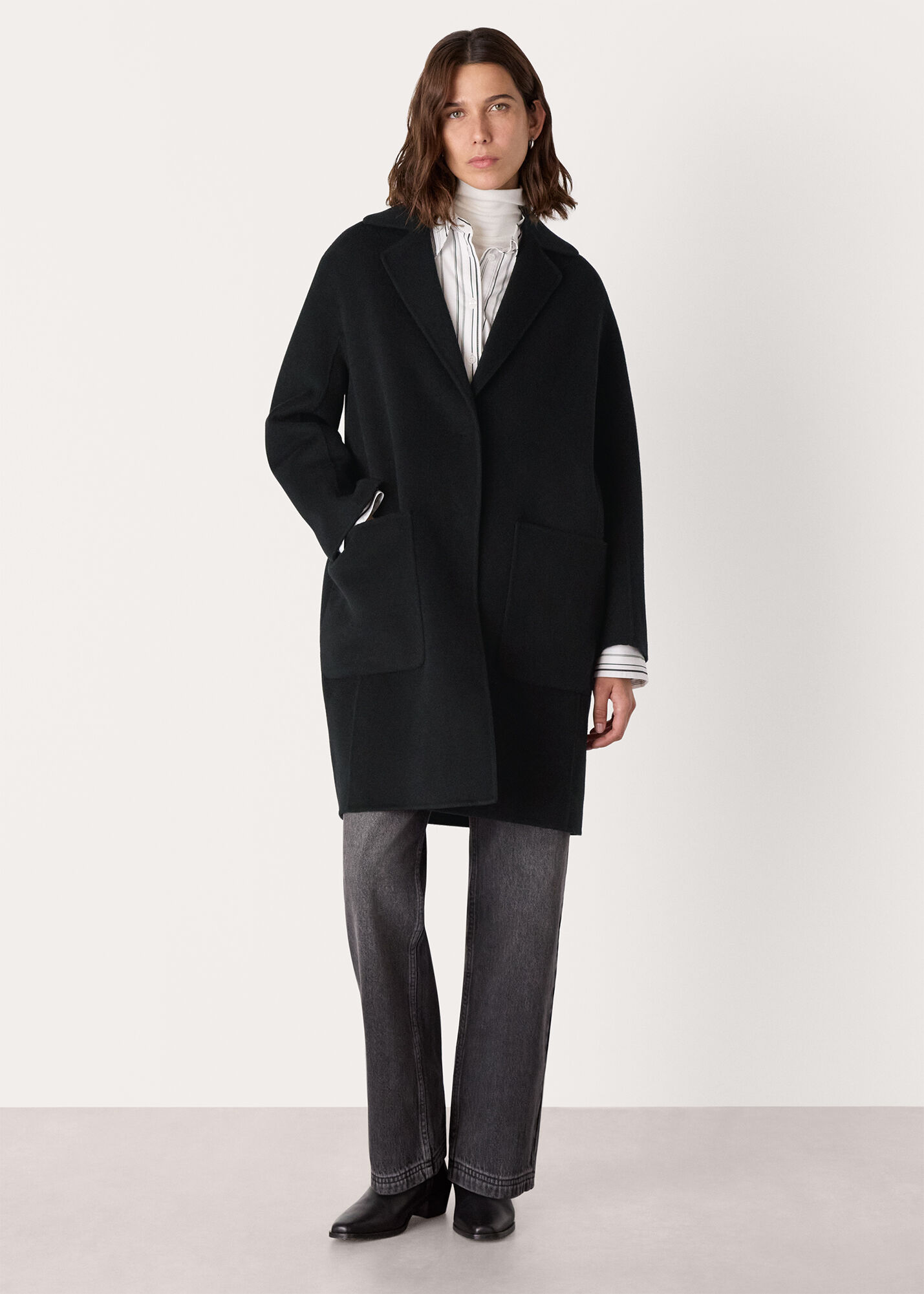 Black Cassie Double Face Pocket Coat | WHISTLES | Whistles US |