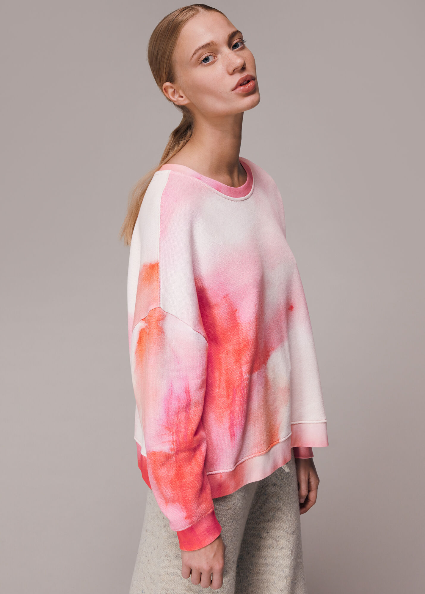 Babyhug Full Sleeves Tie & Dye Sweatshirt With Space Jam Print - Pink